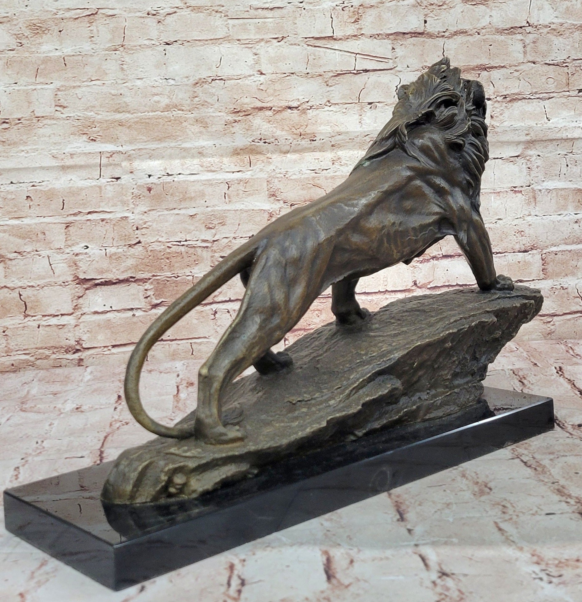 Lion Lioness African Safari Bronze Marble Statue Big Cat Lover Sculpture Art