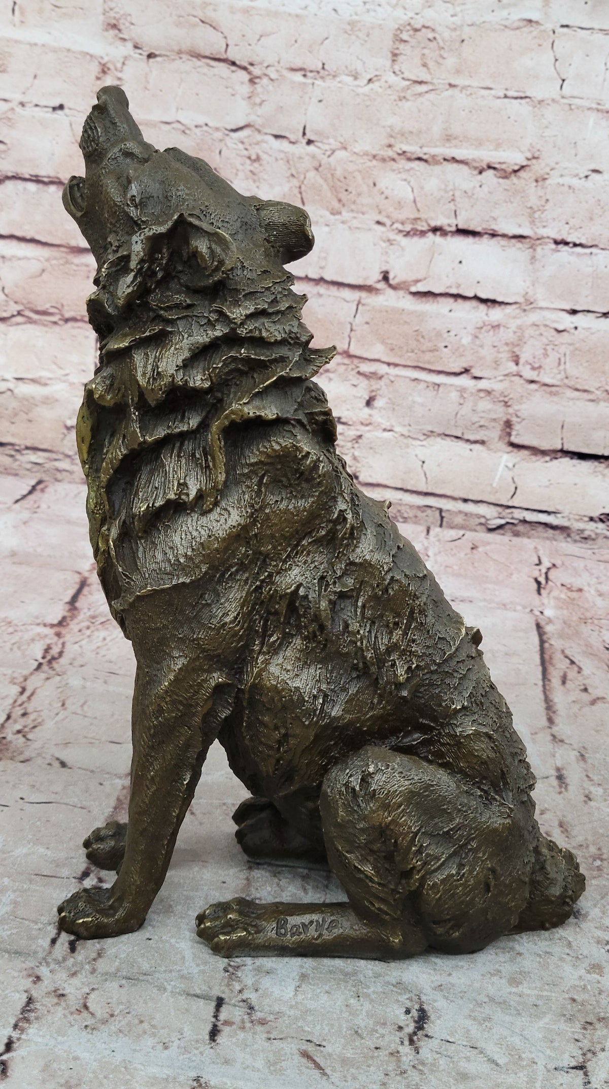 Lone Wolf Coyote Hybrid Dog Bronze Marble Statue Art Wildlife Sculpture Gift