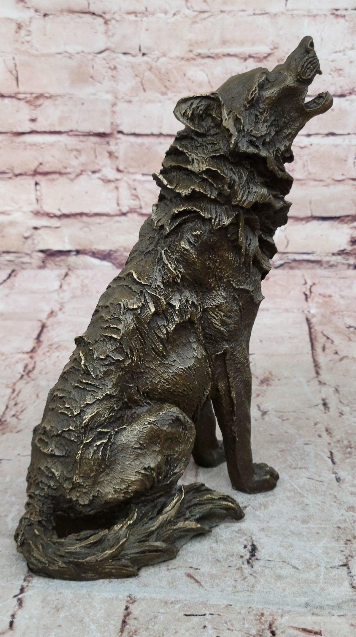 Lone Wolf Coyote Hybrid Dog Bronze Marble Statue Art Wildlife Sculpture Gift