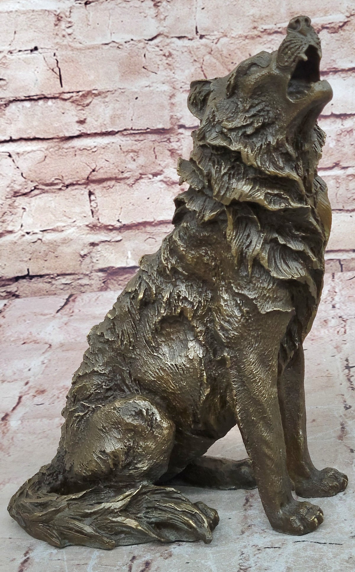 Lone Wolf Coyote Hybrid Dog Bronze Marble Statue Art Wildlife Sculpture Gift
