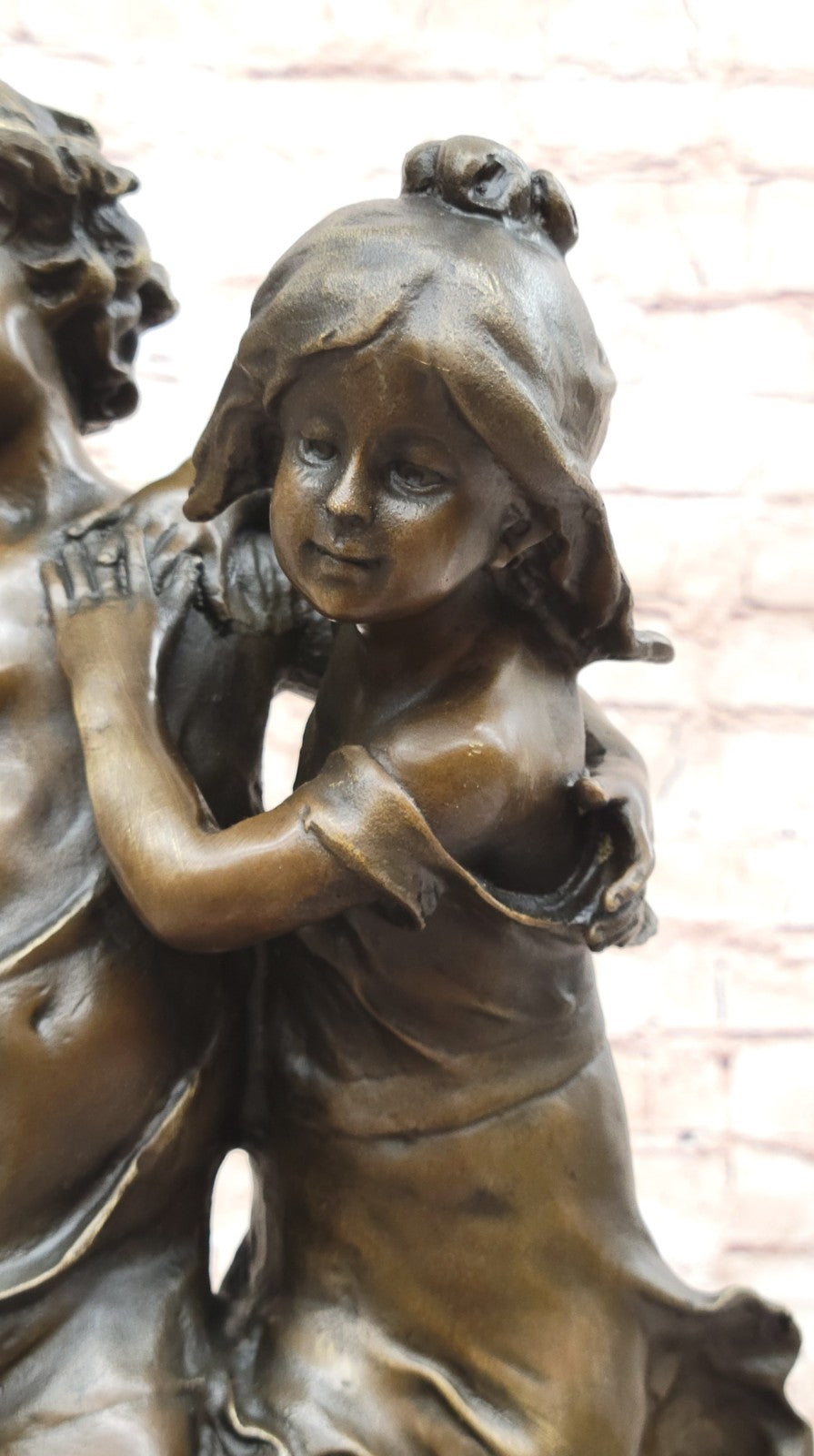 family ties, young, boy, girl, sister, brother, family, art deco statue figurine