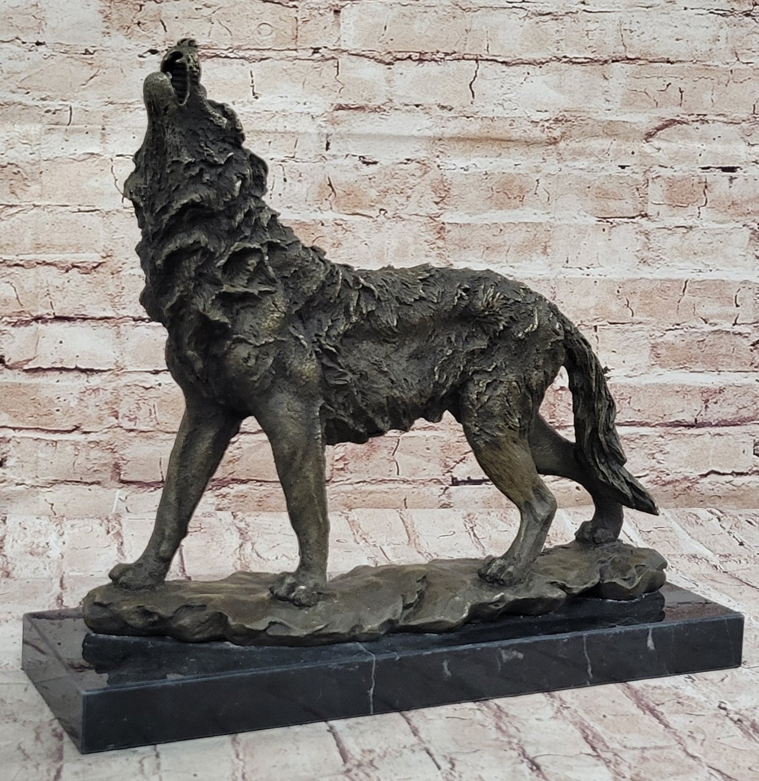 Art Deco Hot Cast "Wolf Howling At The Bronze Sculpture Figurine Statue Deal