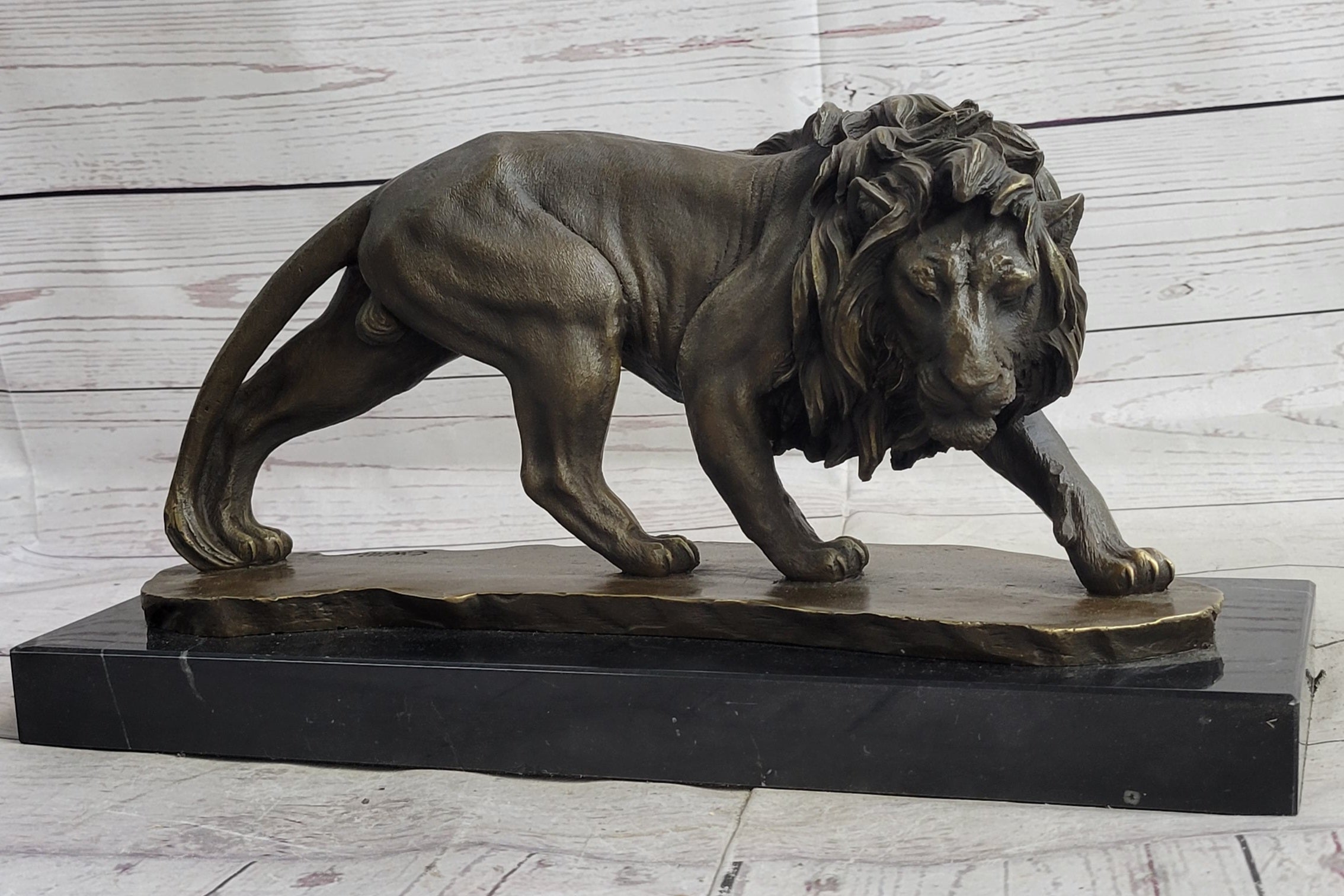 Large Art Decor African Lion Safari Bronze Sculpture Marble Base Statue Figurine