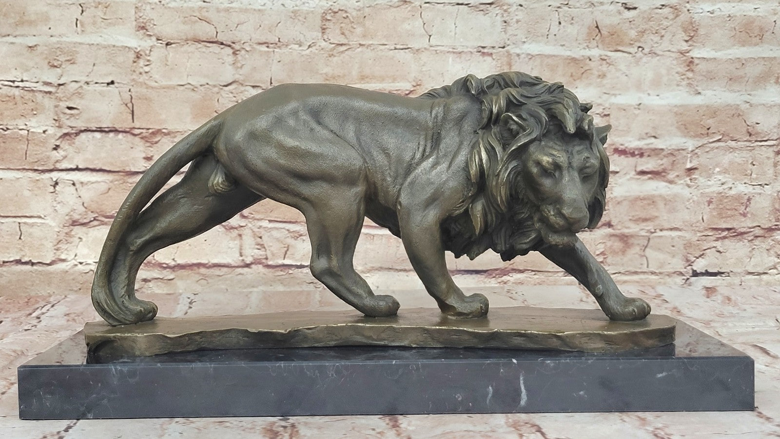 Large Art Decor African Lion Safari Bronze Sculpture Marble Base Statue Figurine