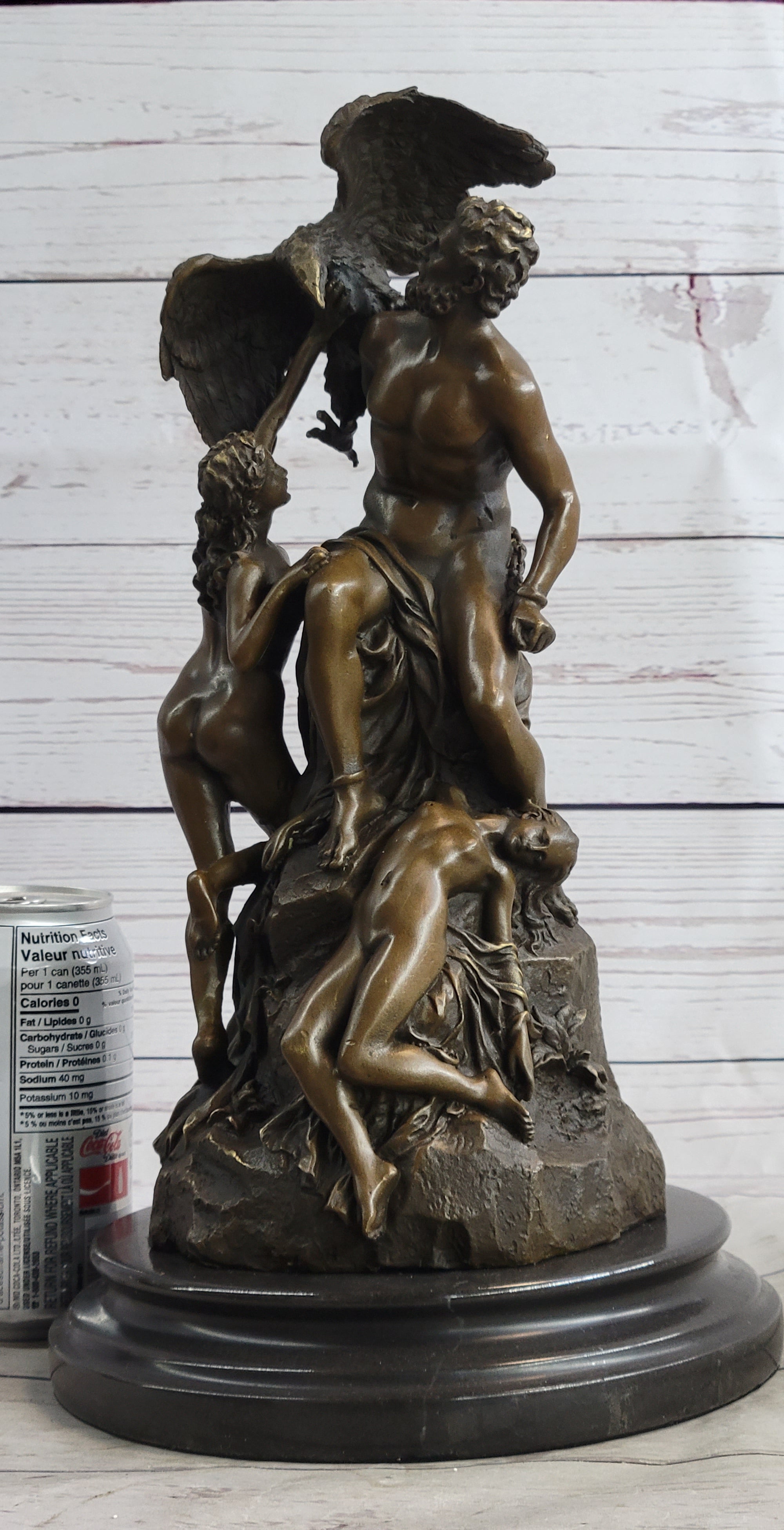 Art Deco Zeus and Eagle Bronze Sculpture Hot Cast Marble Base Figurine Figure