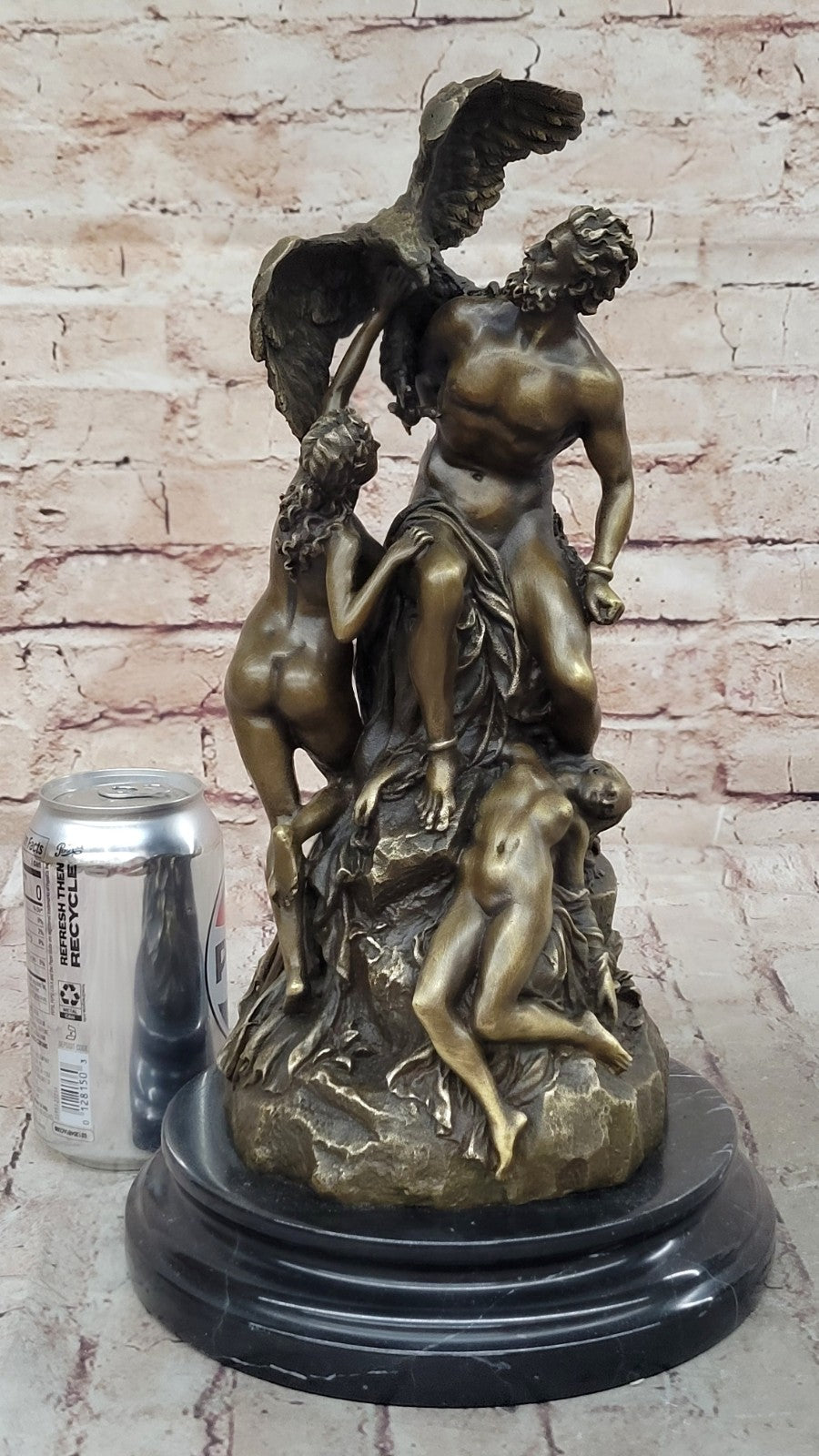 Art Deco Zeus and Eagle Bronze Sculpture Hot Cast Marble Base Figurine Figure