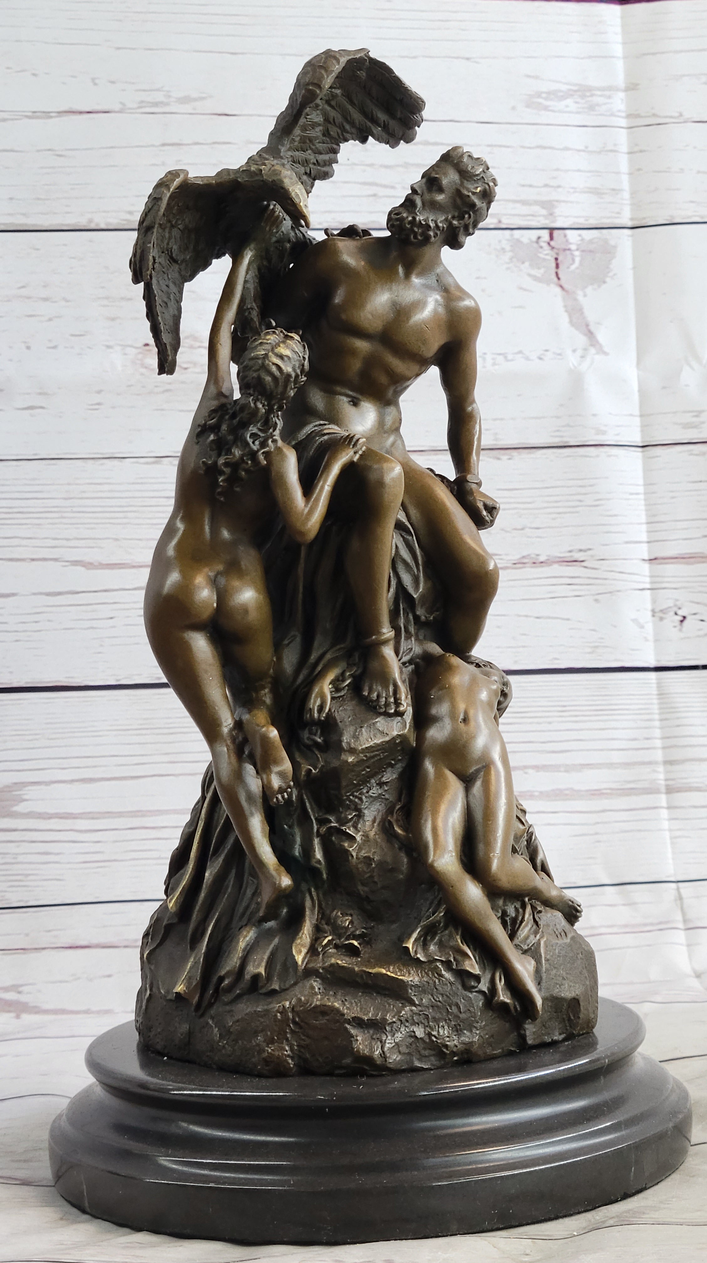 Art Deco Zeus and Eagle Bronze Sculpture Hot Cast Marble Base Figurine Figure