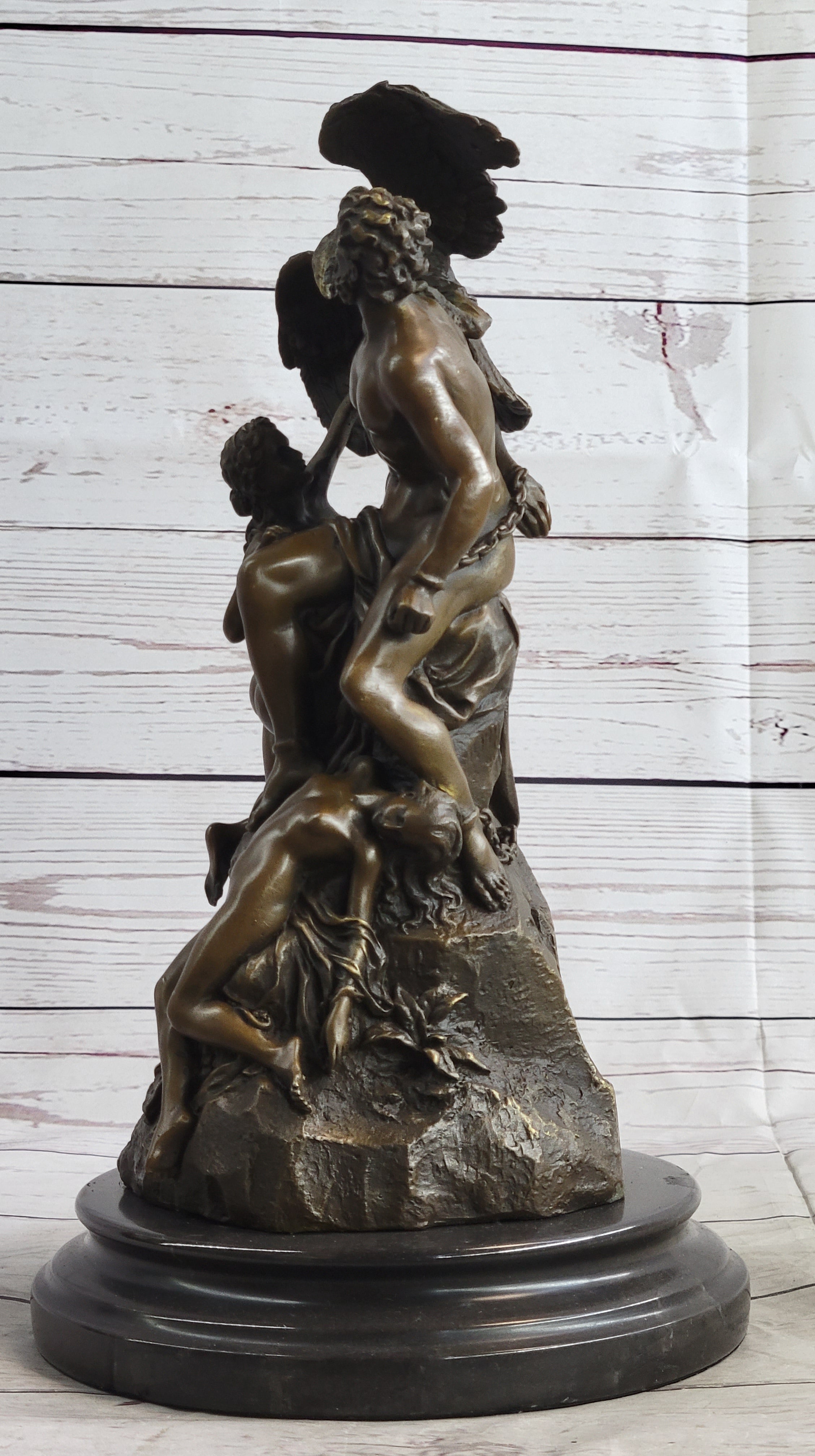 Art Deco Zeus and Eagle Bronze Sculpture Hot Cast Marble Base Figurine Figure