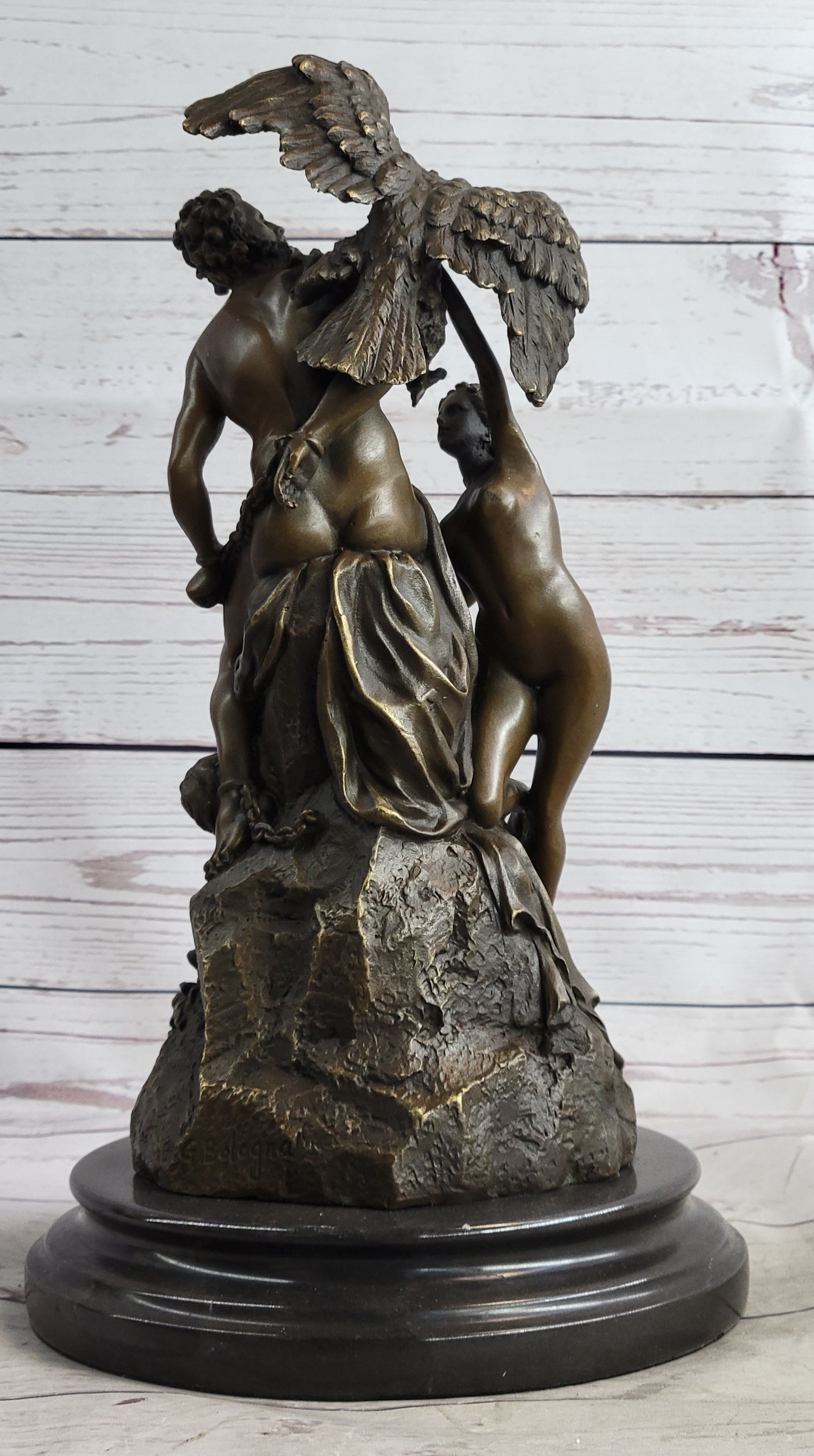 Art Deco Zeus and Eagle Bronze Sculpture Hot Cast Marble Base Figurine Figure