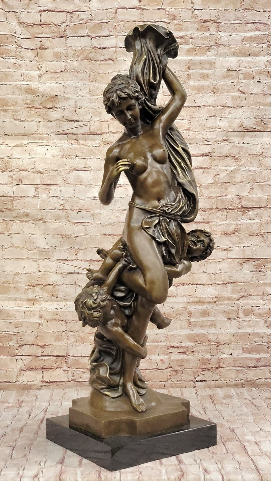 Massive Nude Venus with Cherubs Bronze Sculpture: Fisher`s Collector Edition Statue