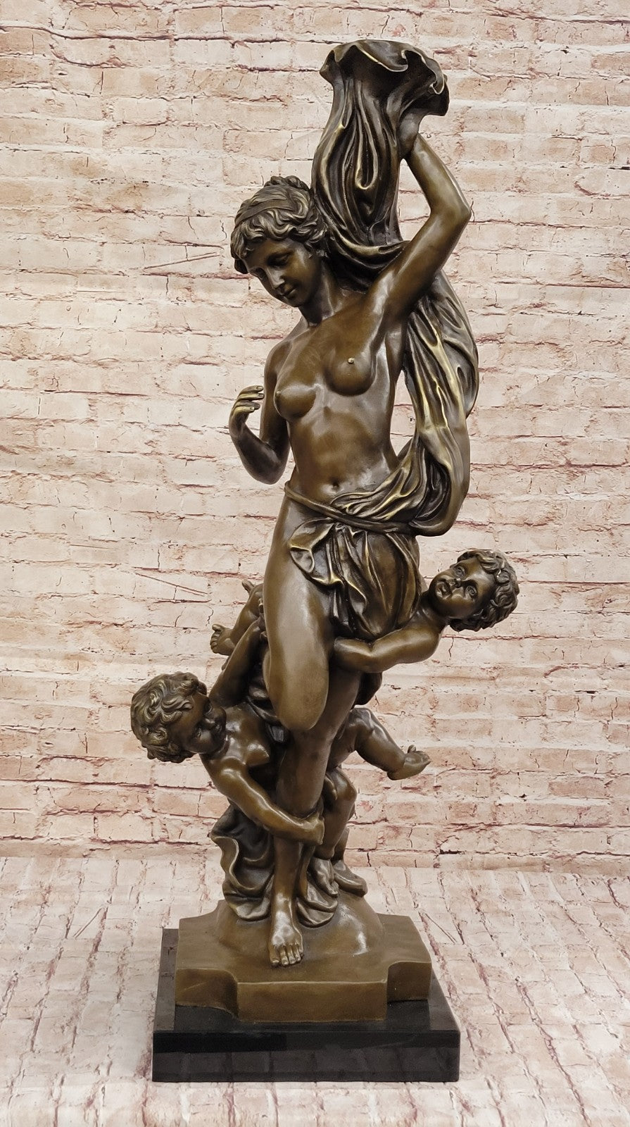 Massive Nude Venus with Cherubs Bronze Sculpture: Fisher`s Collector Edition Statue