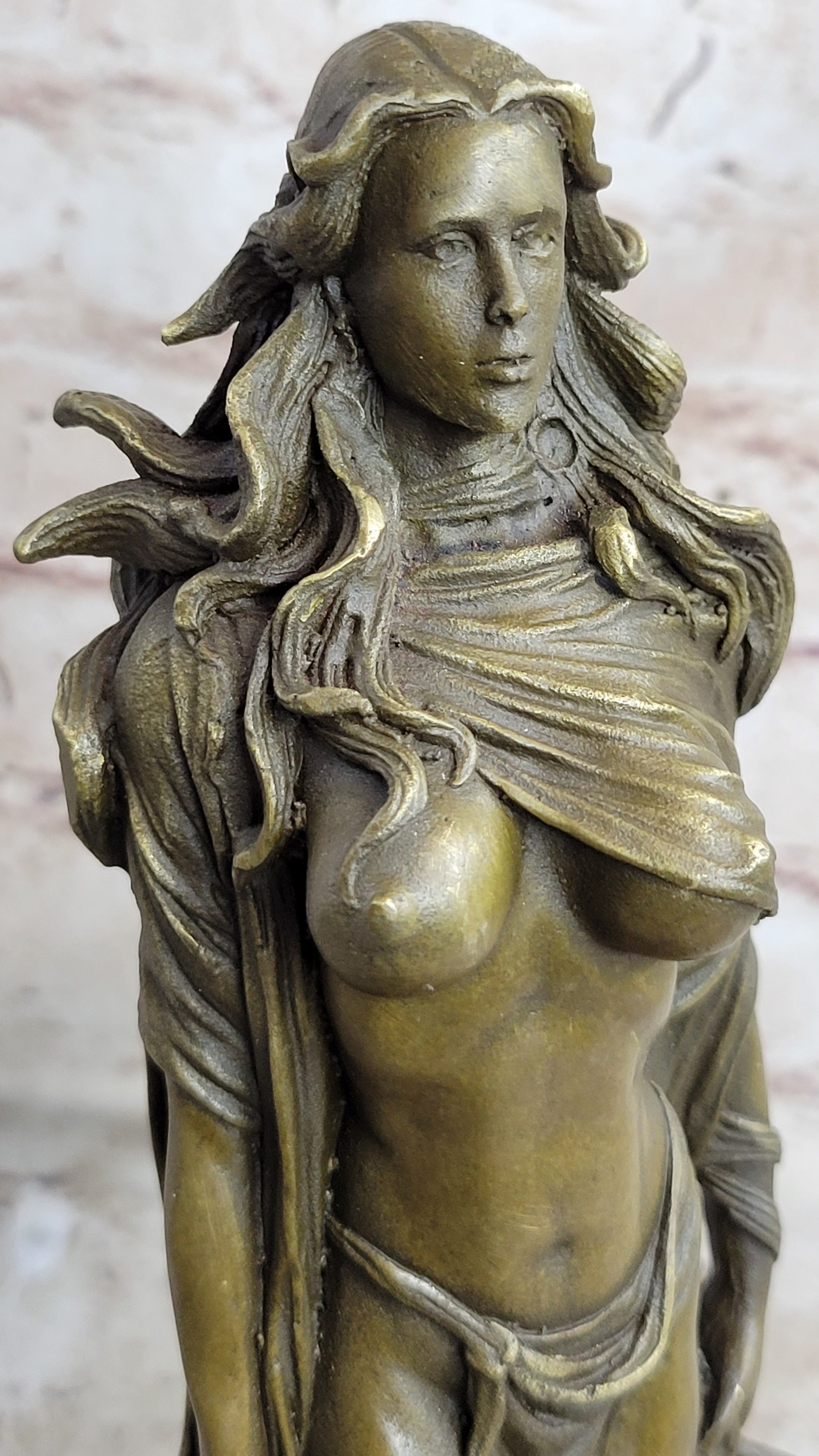 French Sexy Sorceress Nude Curvaceous Body Bronze Marble Statue Hot Cast Figure