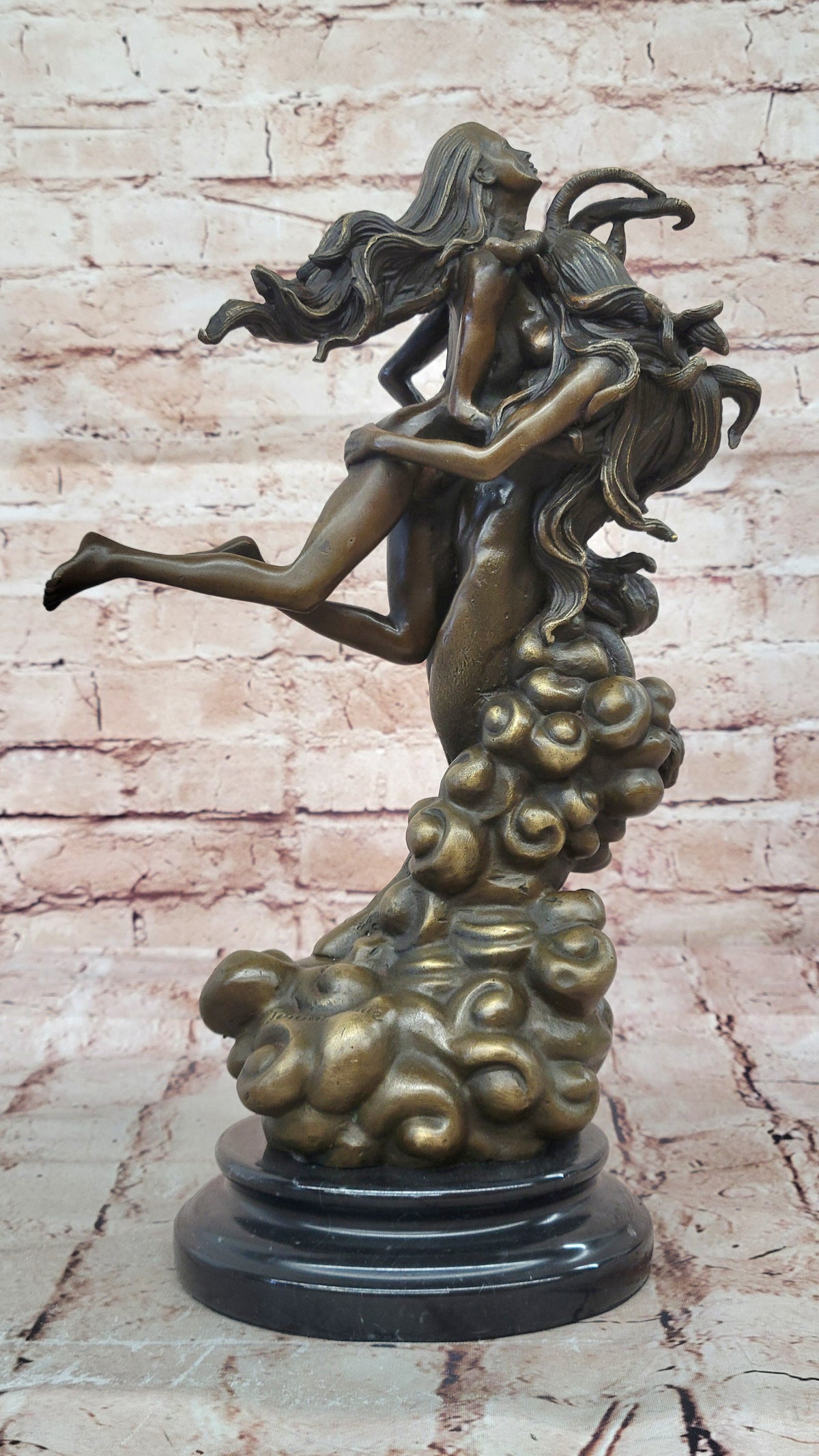 Devil and Nude Female Classic Bronze Sculpture Marble Base Figurine Decoration