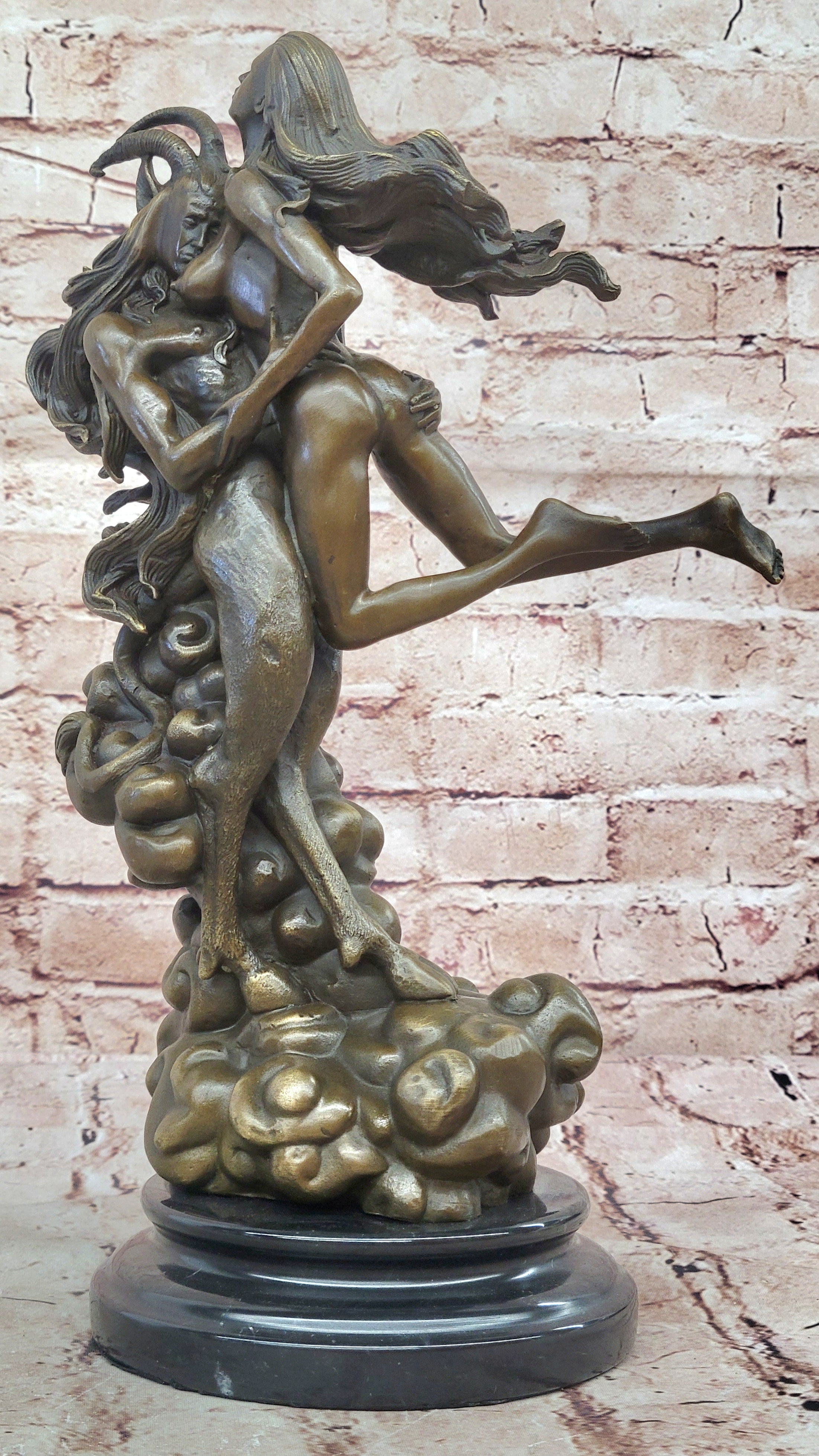 Devil and Nude Female Classic Bronze Sculpture Marble Base Figurine Decoration