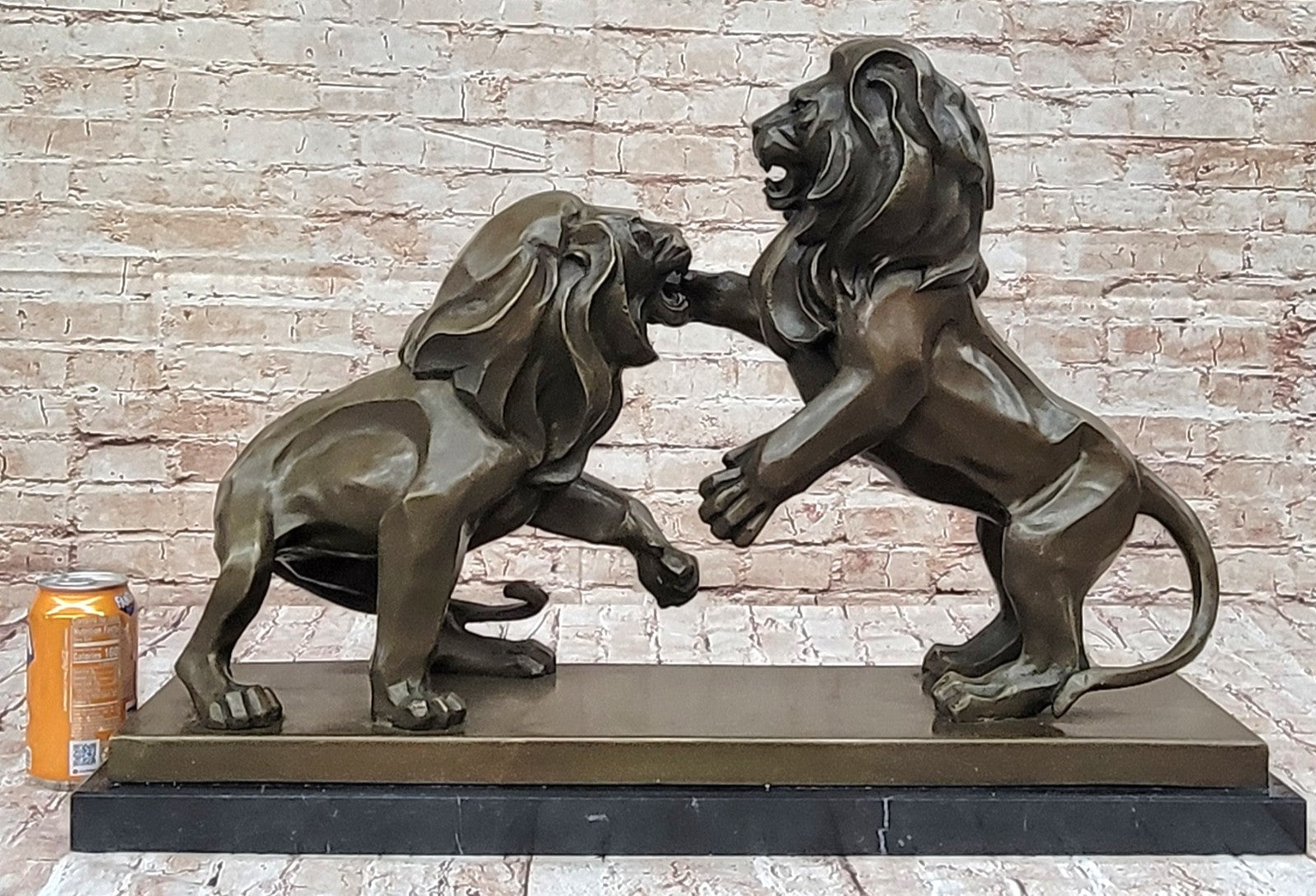 Hand Made Mid Century Modern Abstract 2 Lions Genuine Bronze Sculpture Decor