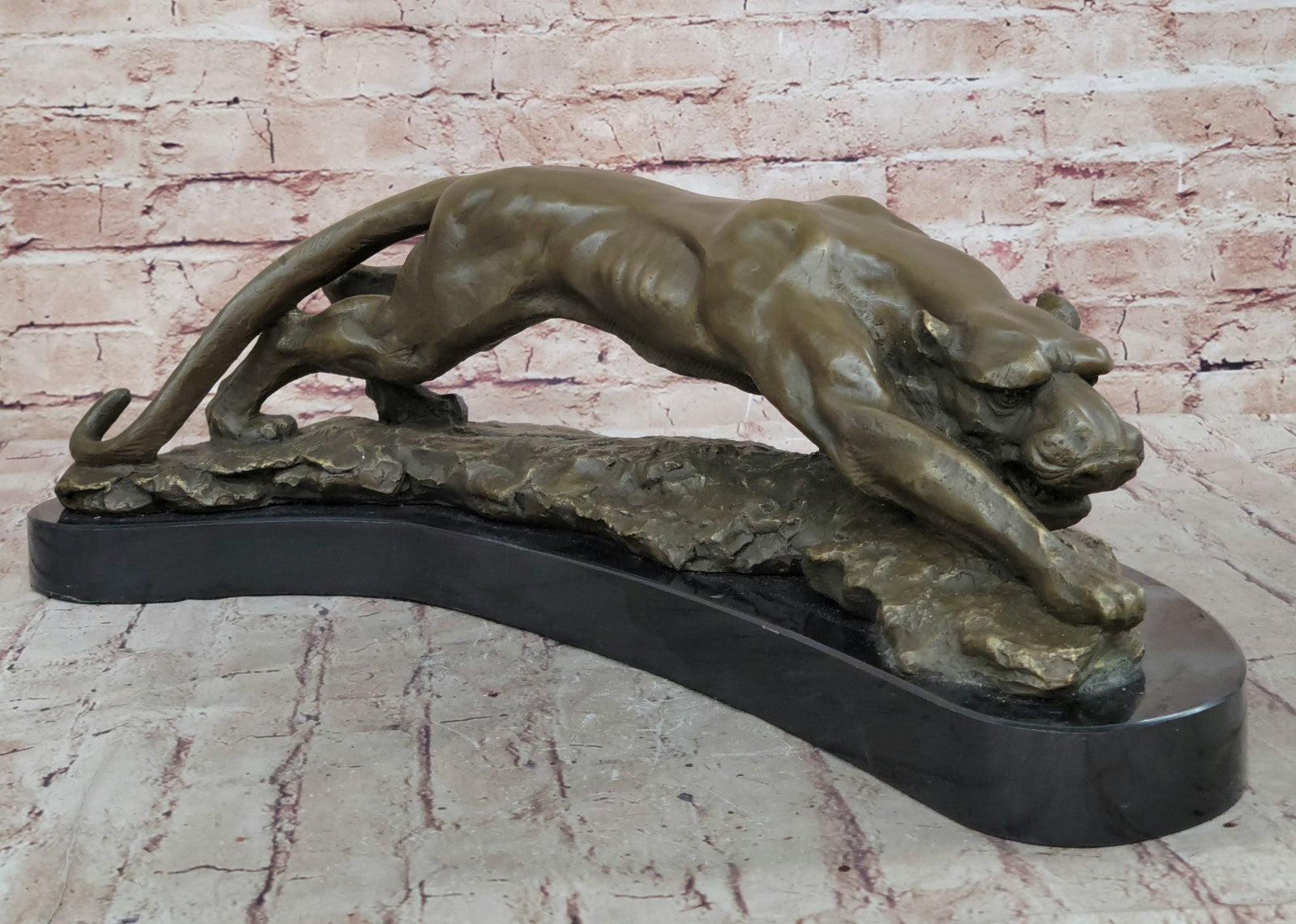 LARGE BRONZE SCULPTURE LION PANTHER TIGER PUMA COUGAR BIG CAT STATUE AFRICAN ART