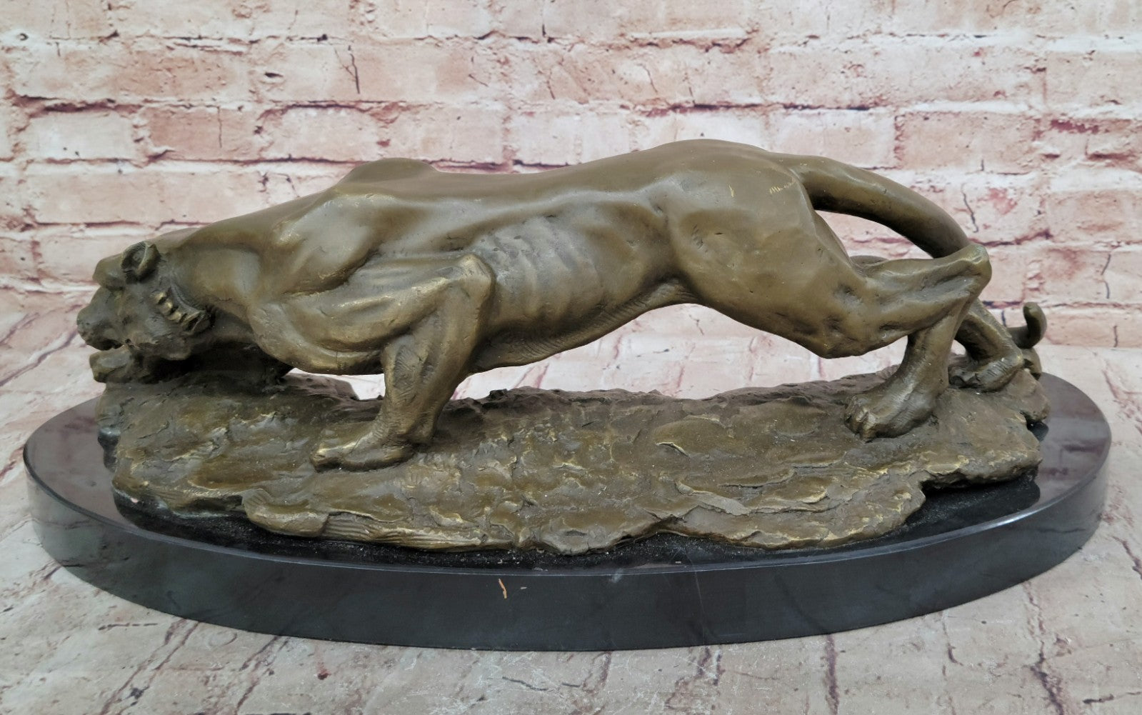 LARGE BRONZE SCULPTURE LION PANTHER TIGER PUMA COUGAR BIG CAT STATUE AFRICAN ART