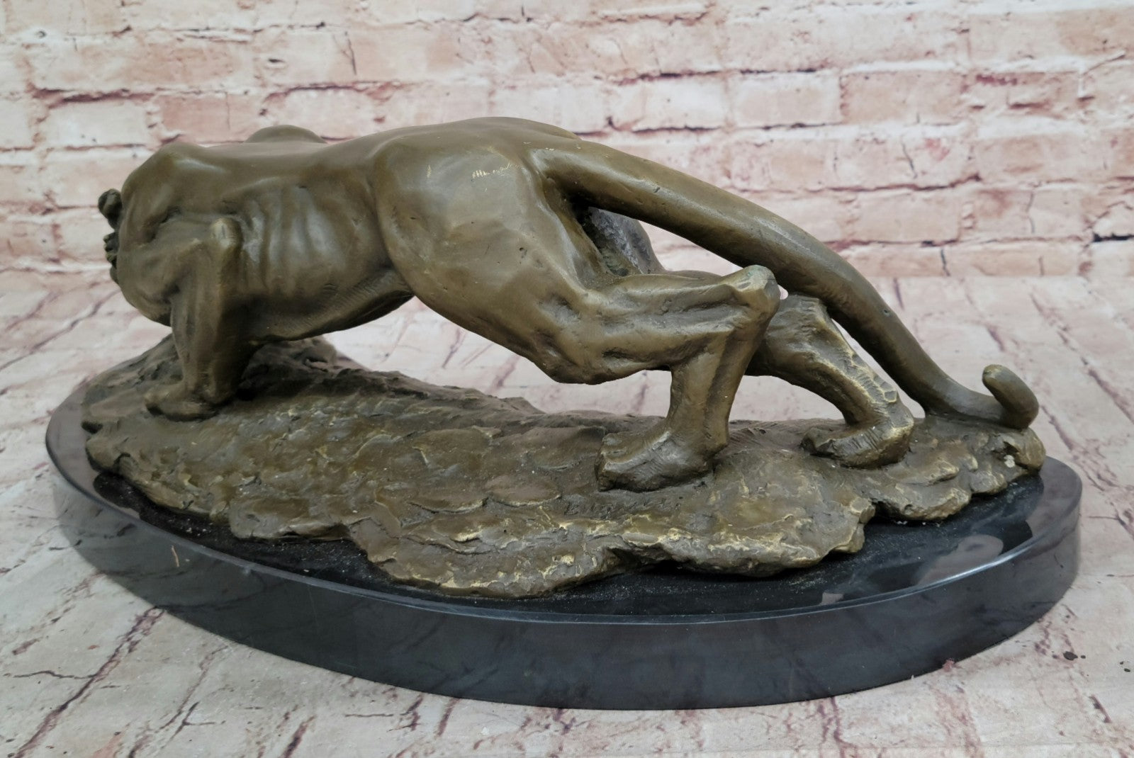 LARGE BRONZE SCULPTURE LION PANTHER TIGER PUMA COUGAR BIG CAT STATUE AFRICAN ART