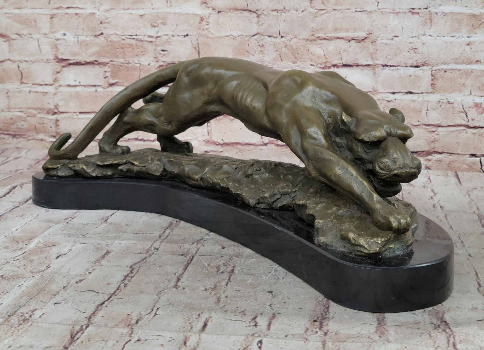 LARGE BRONZE SCULPTURE LION PANTHER TIGER PUMA COUGAR BIG CAT STATUE AFRICAN ART
