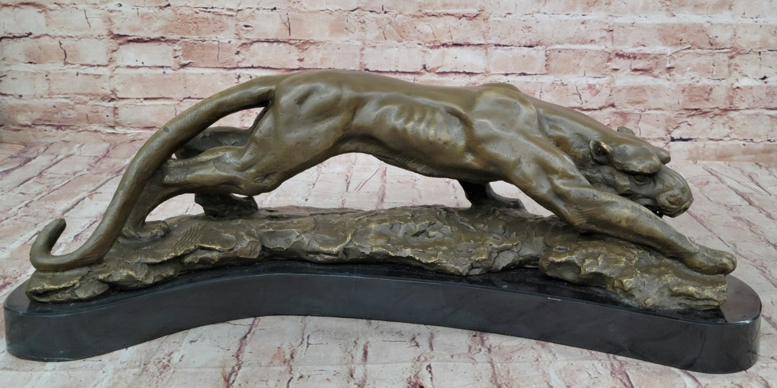 LARGE BRONZE SCULPTURE LION PANTHER TIGER PUMA COUGAR BIG CAT STATUE AFRICAN ART