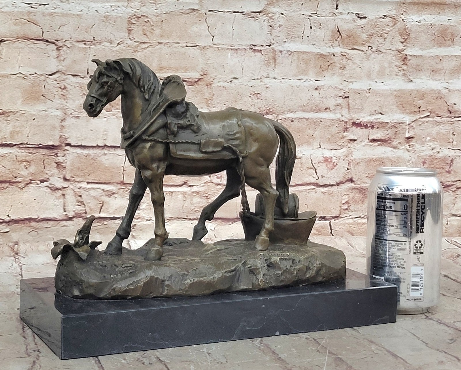 Handcrafted Work Horse Farm Bronze Sculpture Marble Base Figurine Figure