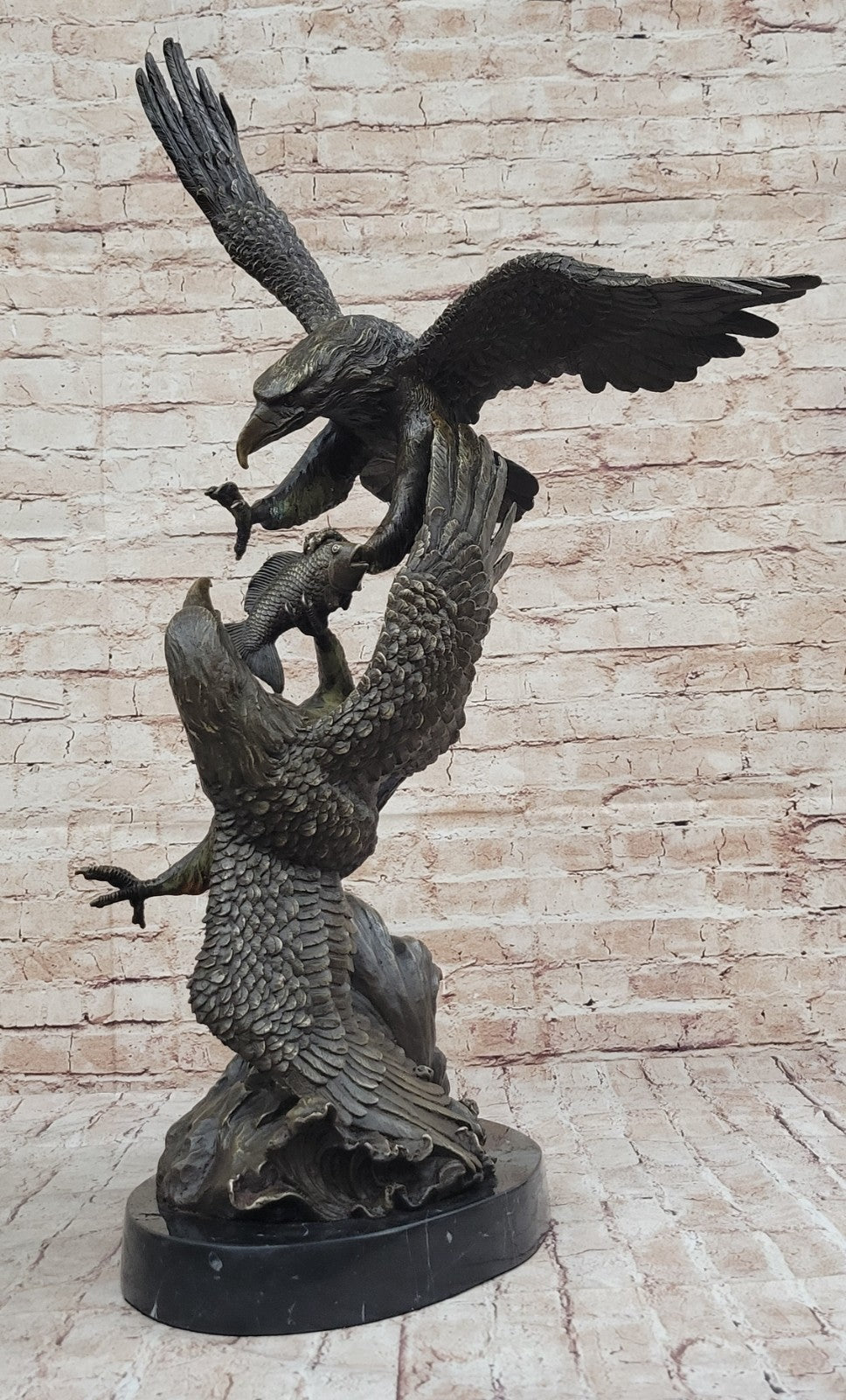 Signed Original Artwork by Miguel Lopez or Milo 2 Eagle in a Battle Bronze Statue