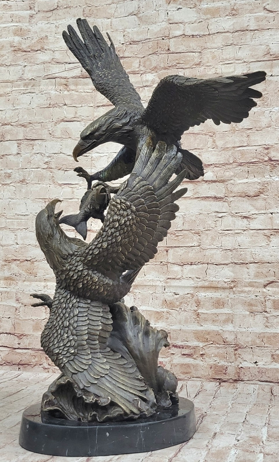 Signed Original Artwork by Miguel Lopez or Milo 2 Eagle in a Battle Bronze Statue