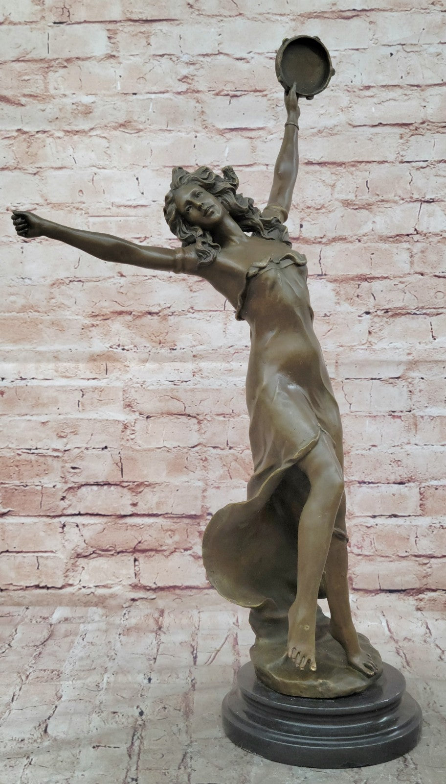 Art Nouveau Tambourine Dancer Bronze Sculpture Detailed Museum Quality Artwork