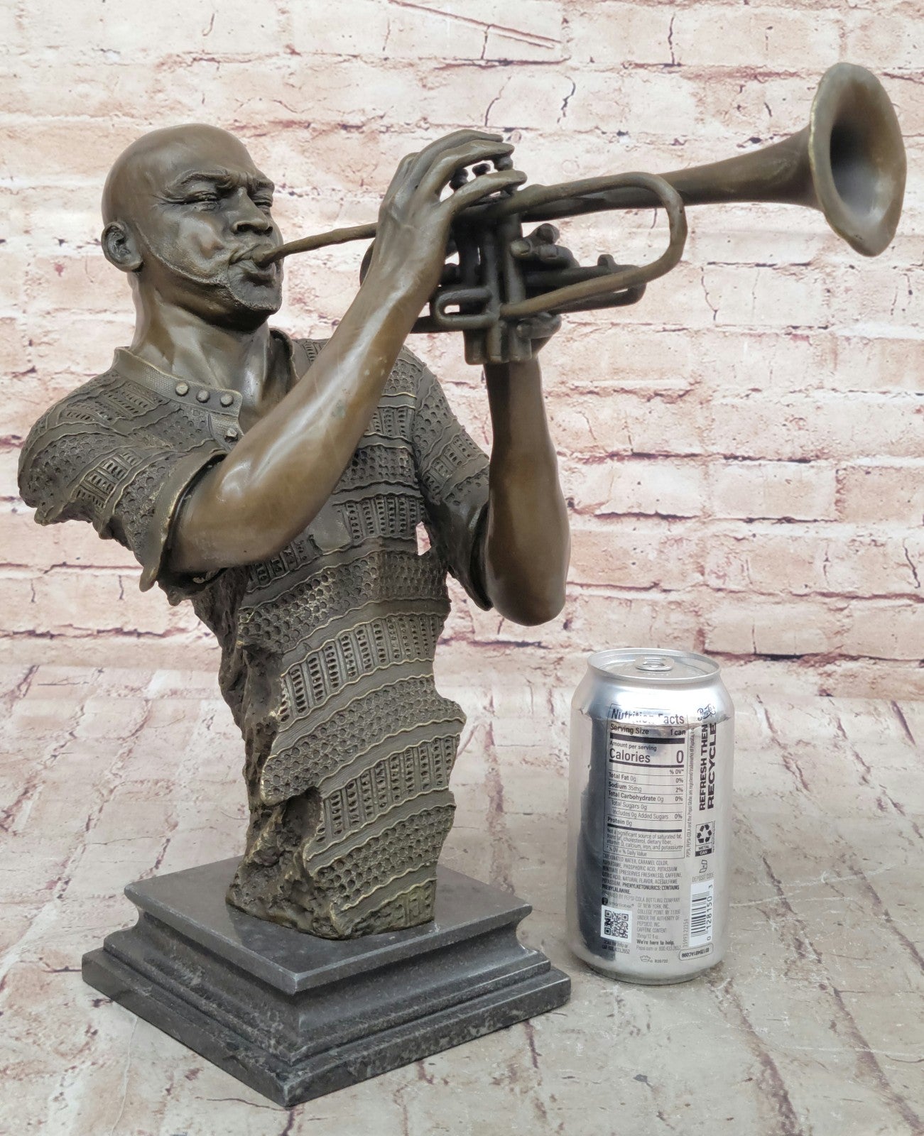 New Orleans Trumpet Horn Player Jazz Bar Street Musician Bronze Marble Statue