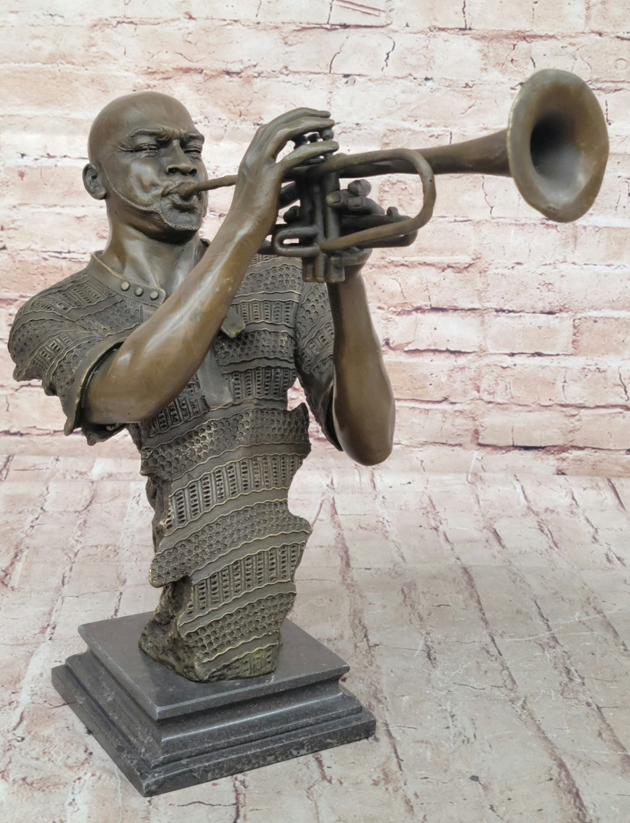 New Orleans Trumpet Horn Player Jazz Bar Street Musician Bronze Marble Statue
