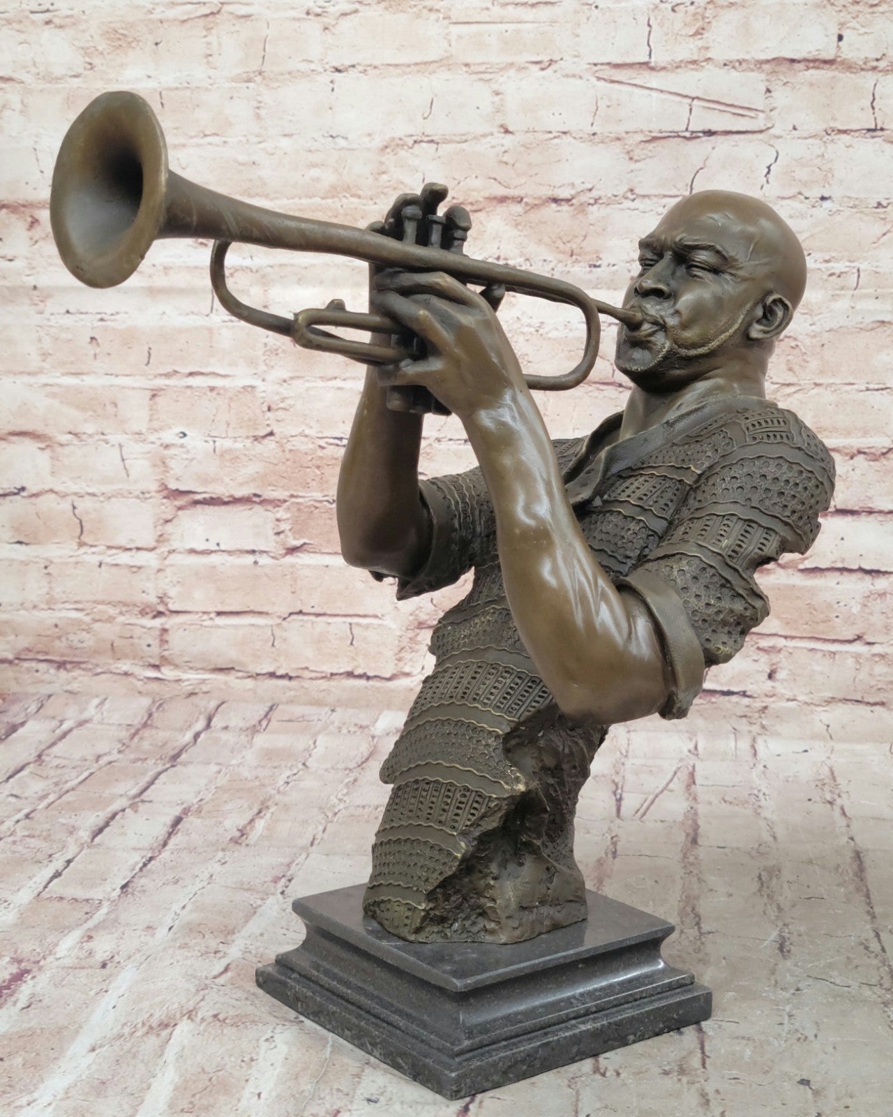 New Orleans Trumpet Horn Player Jazz Bar Street Musician Bronze Marble Statue