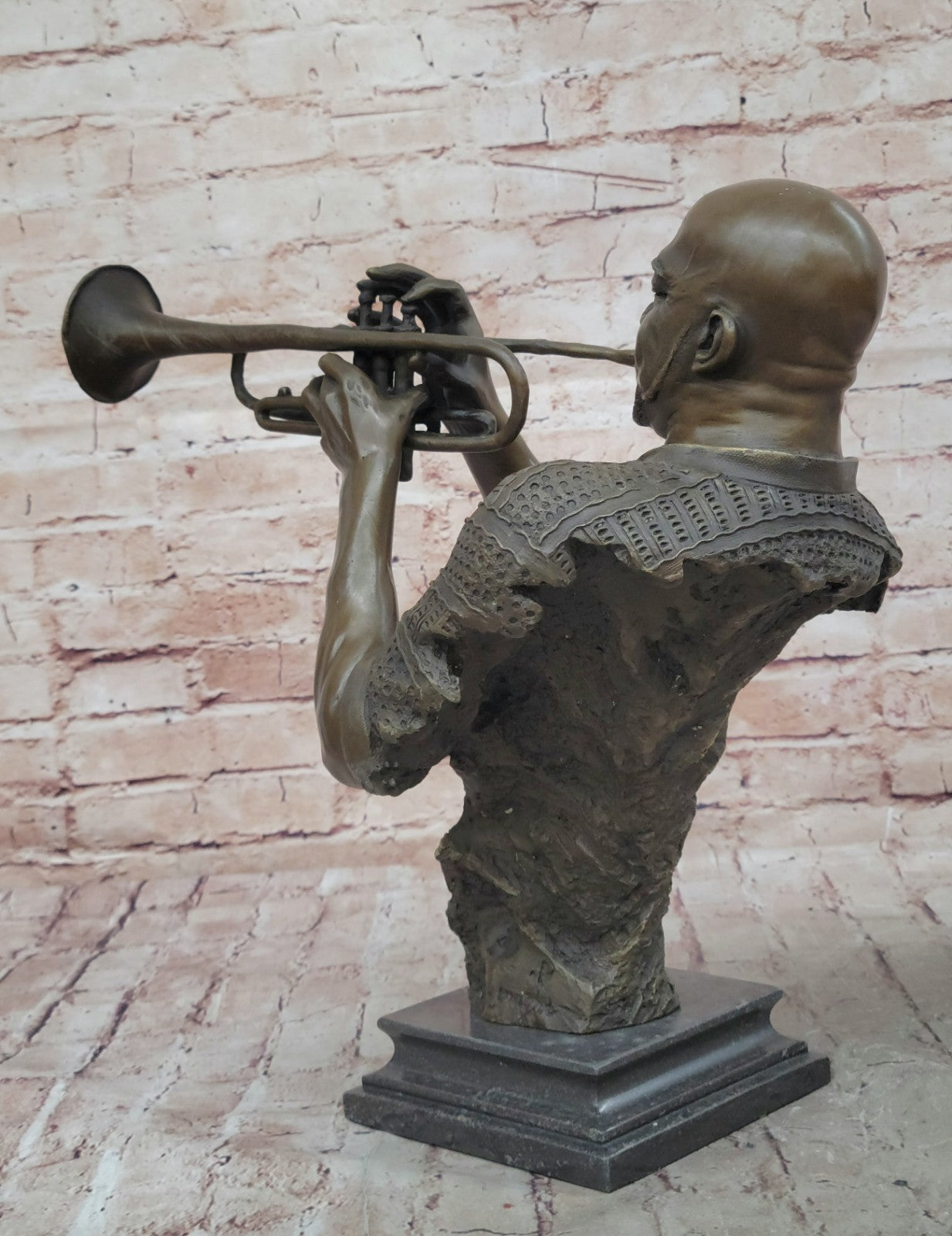New Orleans Trumpet Horn Player Jazz Bar Street Musician Bronze Marble Statue