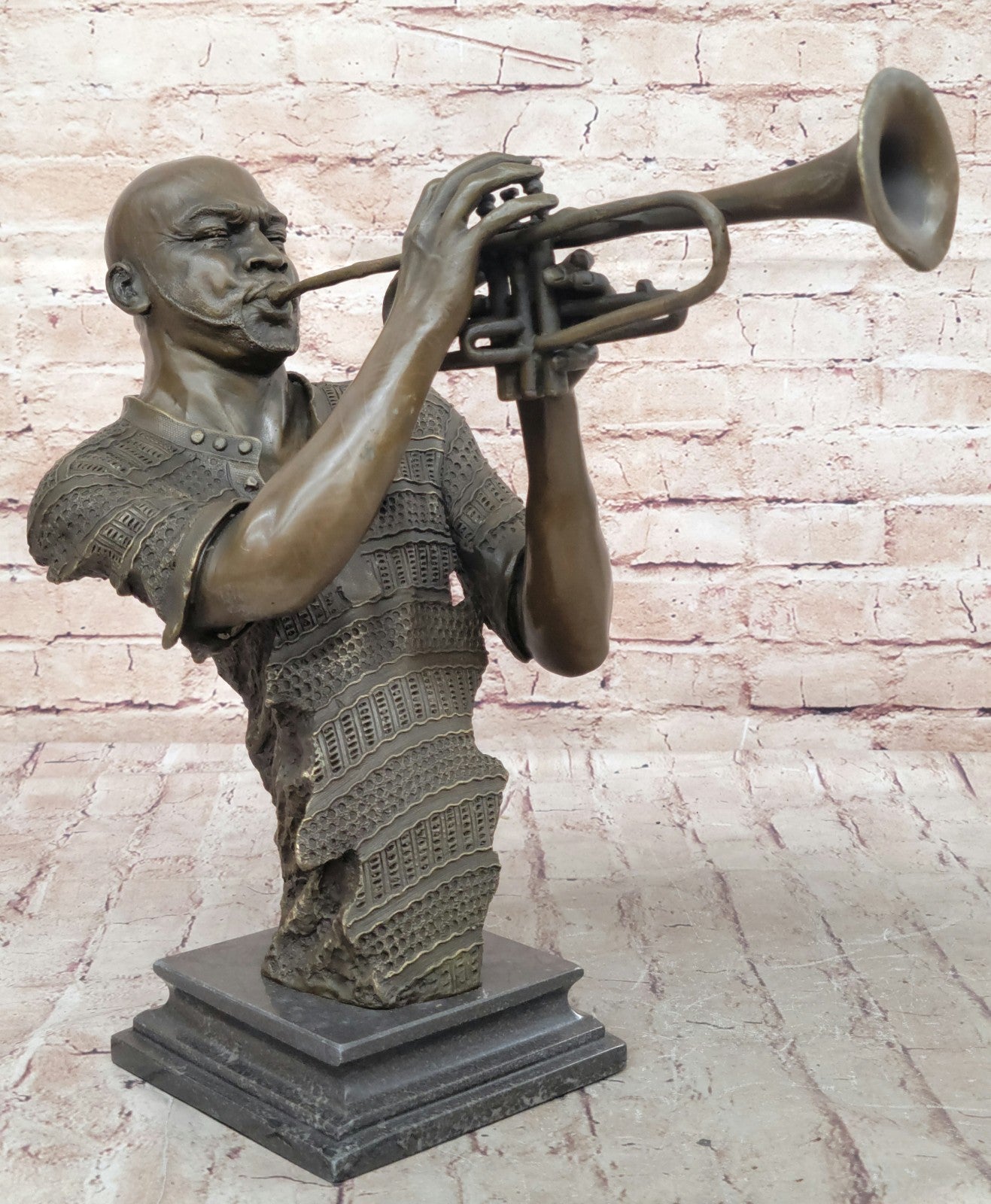 New Orleans Trumpet Horn Player Jazz Bar Street Musician Bronze Marble Statue