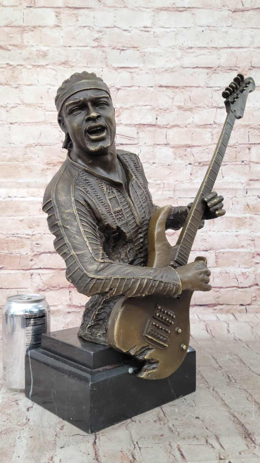 Signed Original Black Guitar Player Singer Bronze Sculpture Marble Statue Figure