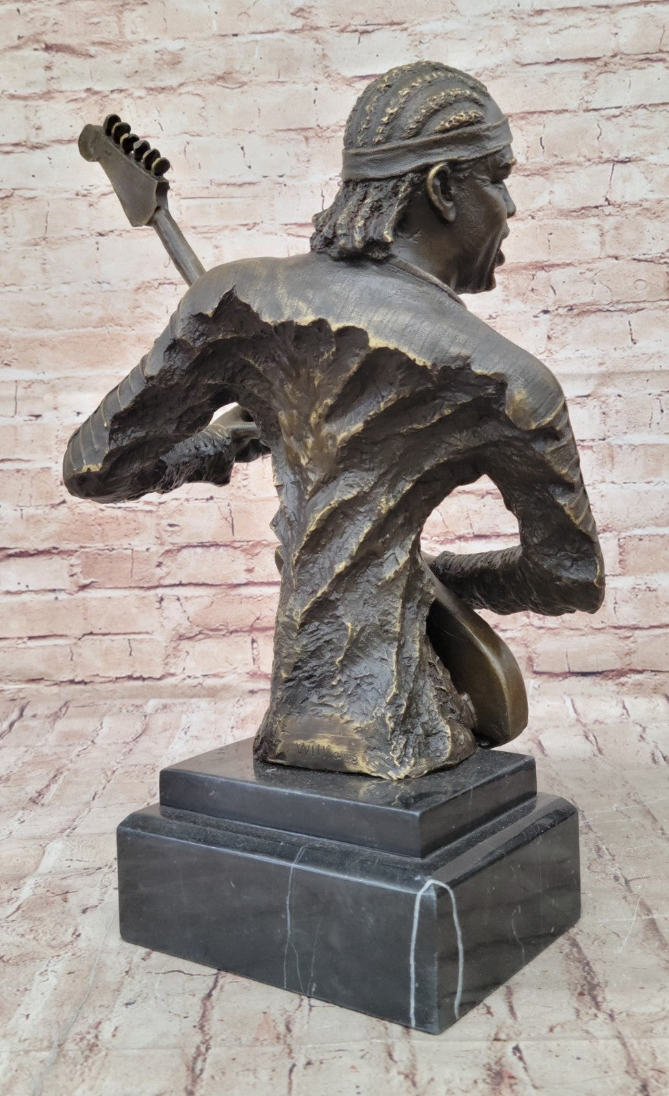 Signed Original Black Guitar Player Singer Bronze Sculpture Marble Statue Figure