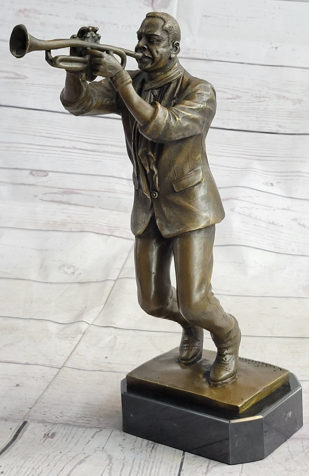 Collectible Detailed 100% Bronze Trumpet Player Musician Music New Orleans Gift