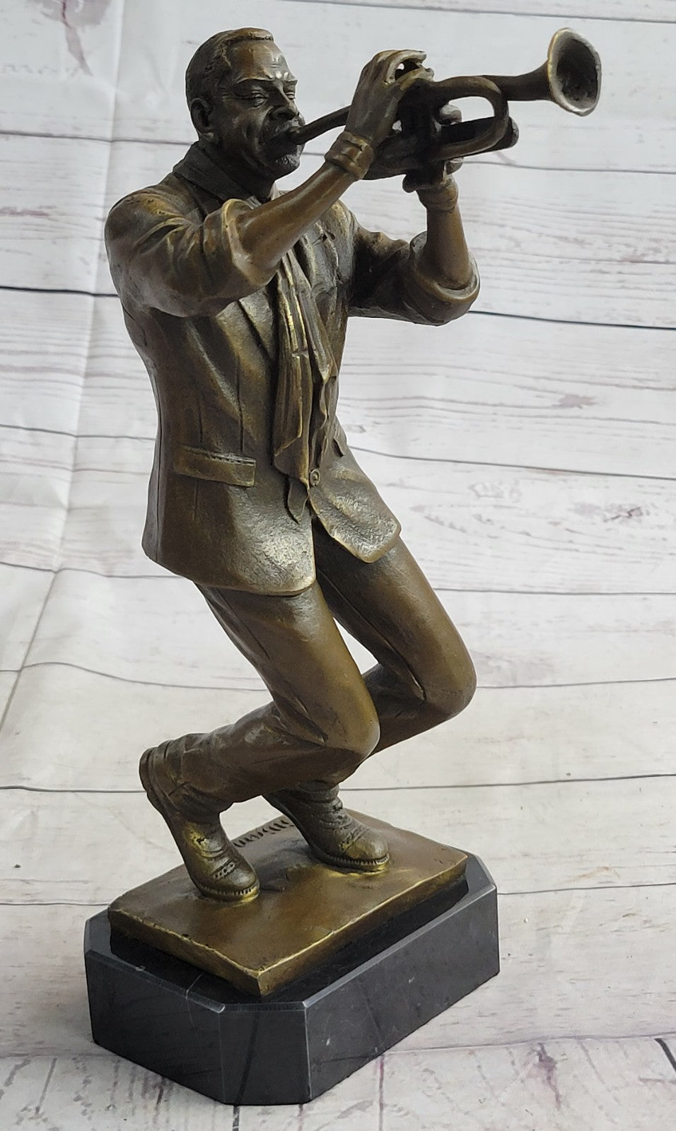 Collectible Detailed 100% Bronze Trumpet Player Musician Music New Orleans Gift