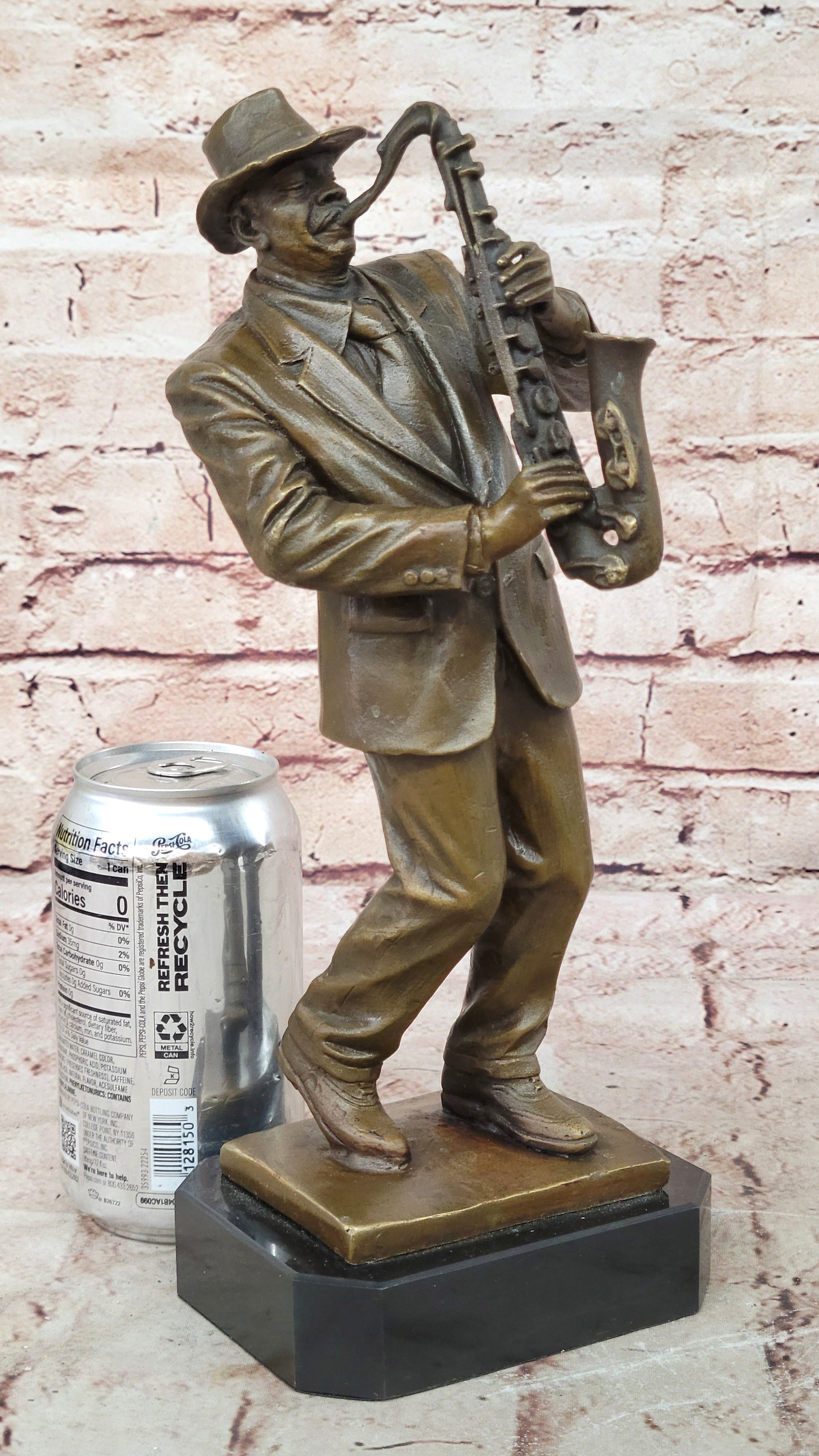 Bronze Sculpture Black Saxophone Player Jazz Music Trophy Home Office Decorative