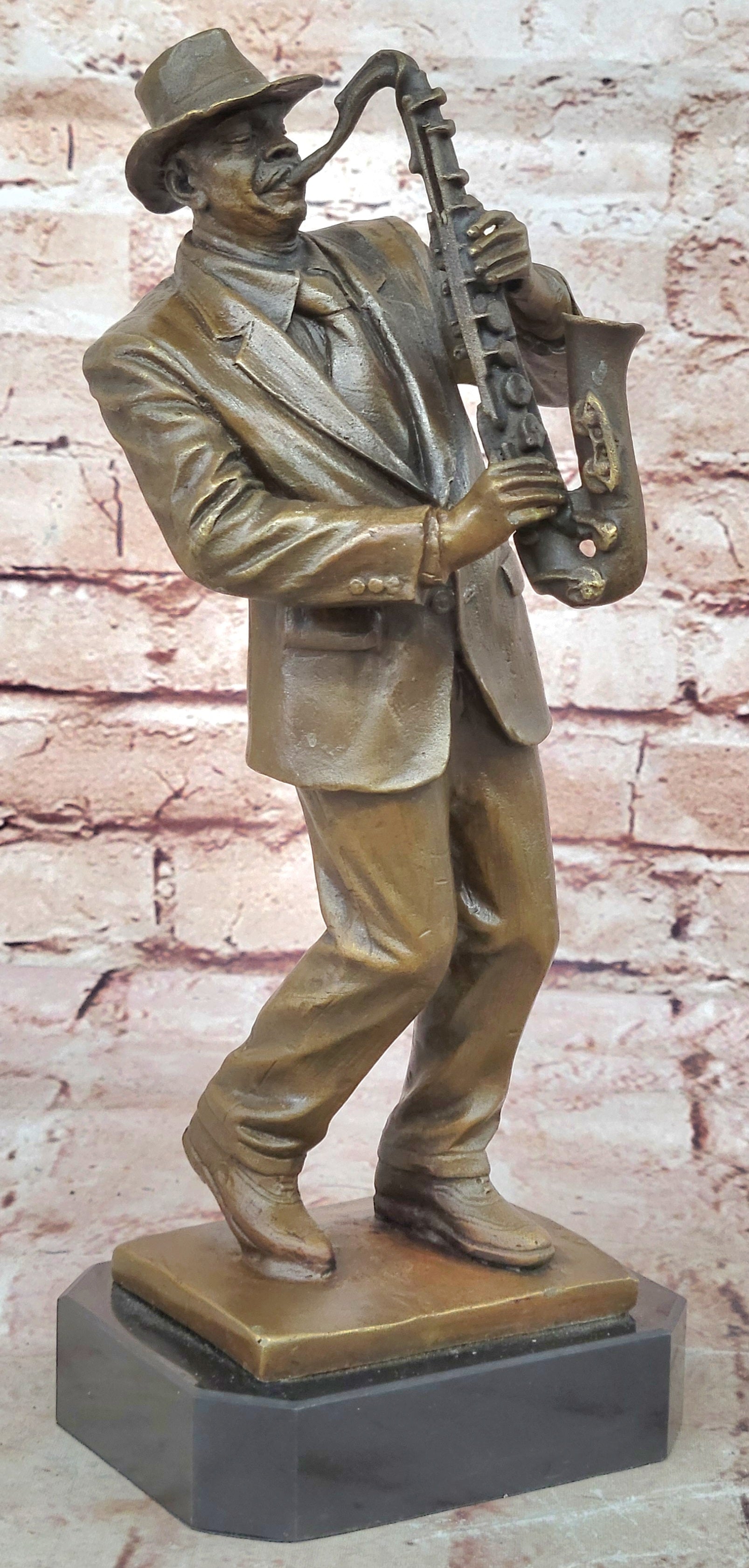 Bronze Sculpture Black Saxophone Player Jazz Music Trophy Home Office Decorative