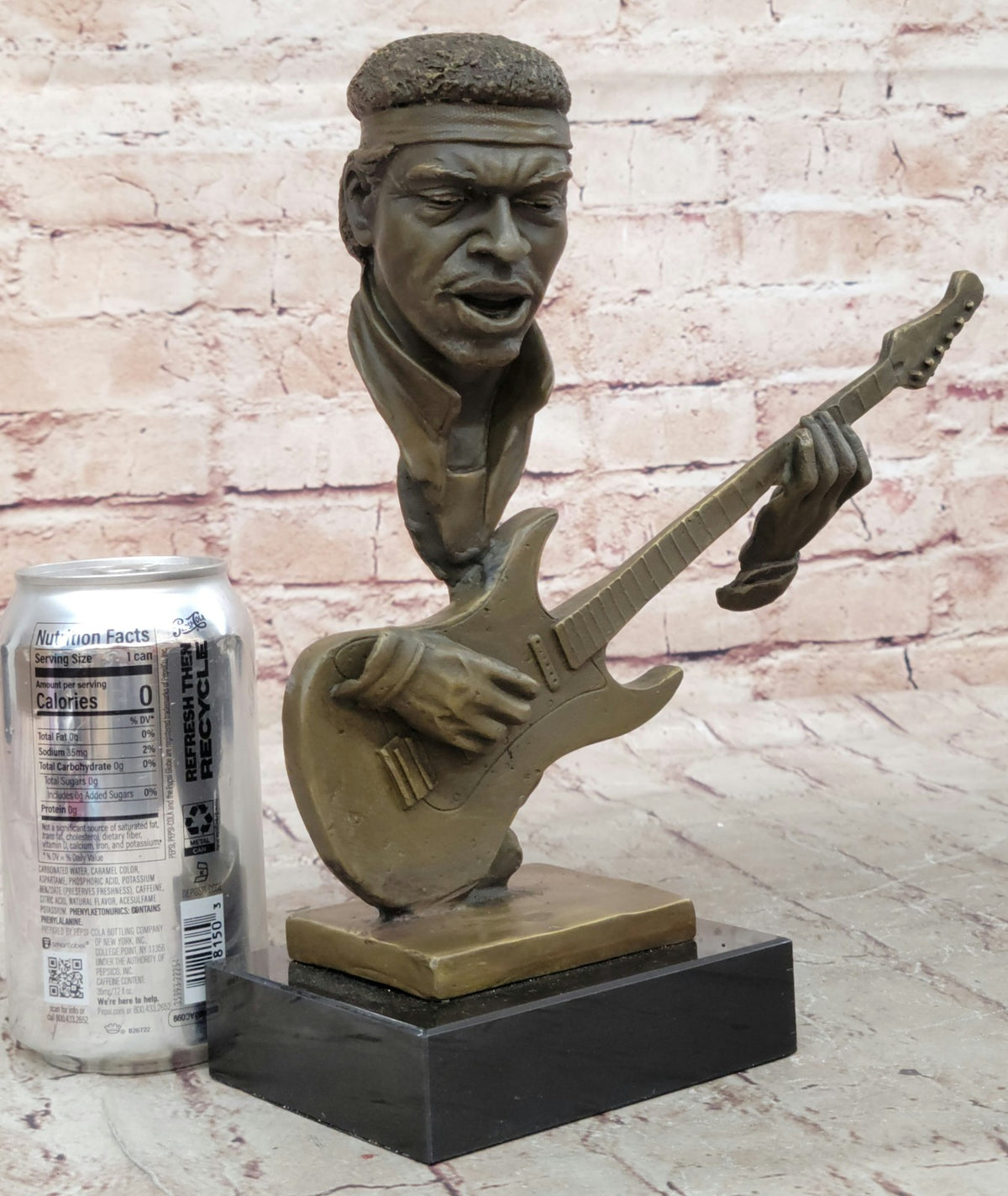 Bronze Statue of Guitar Player Hot Cast Sculpture Marble Base Figurine Home Decor