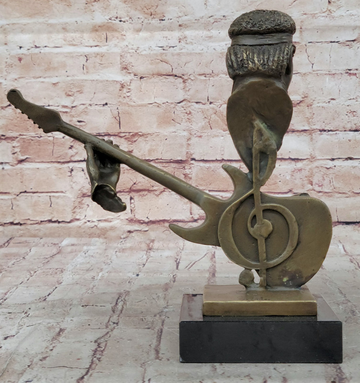 Bronze Statue of Guitar Player Hot Cast Sculpture Marble Base Figurine Home Decor