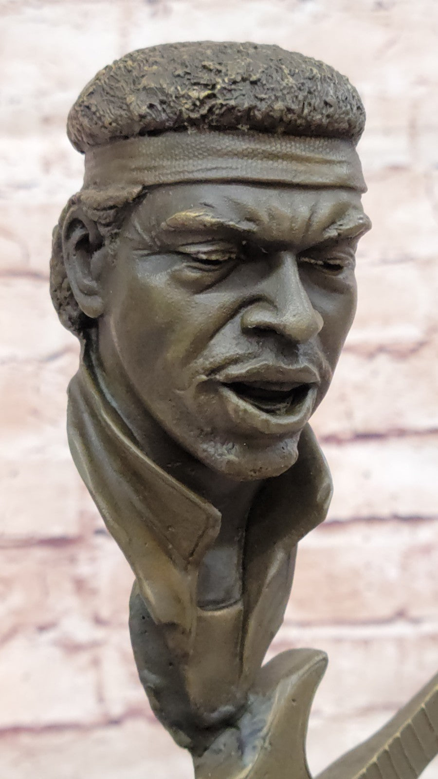 Bronze Statue of Guitar Player Hot Cast Sculpture Marble Base Figurine Home Decor