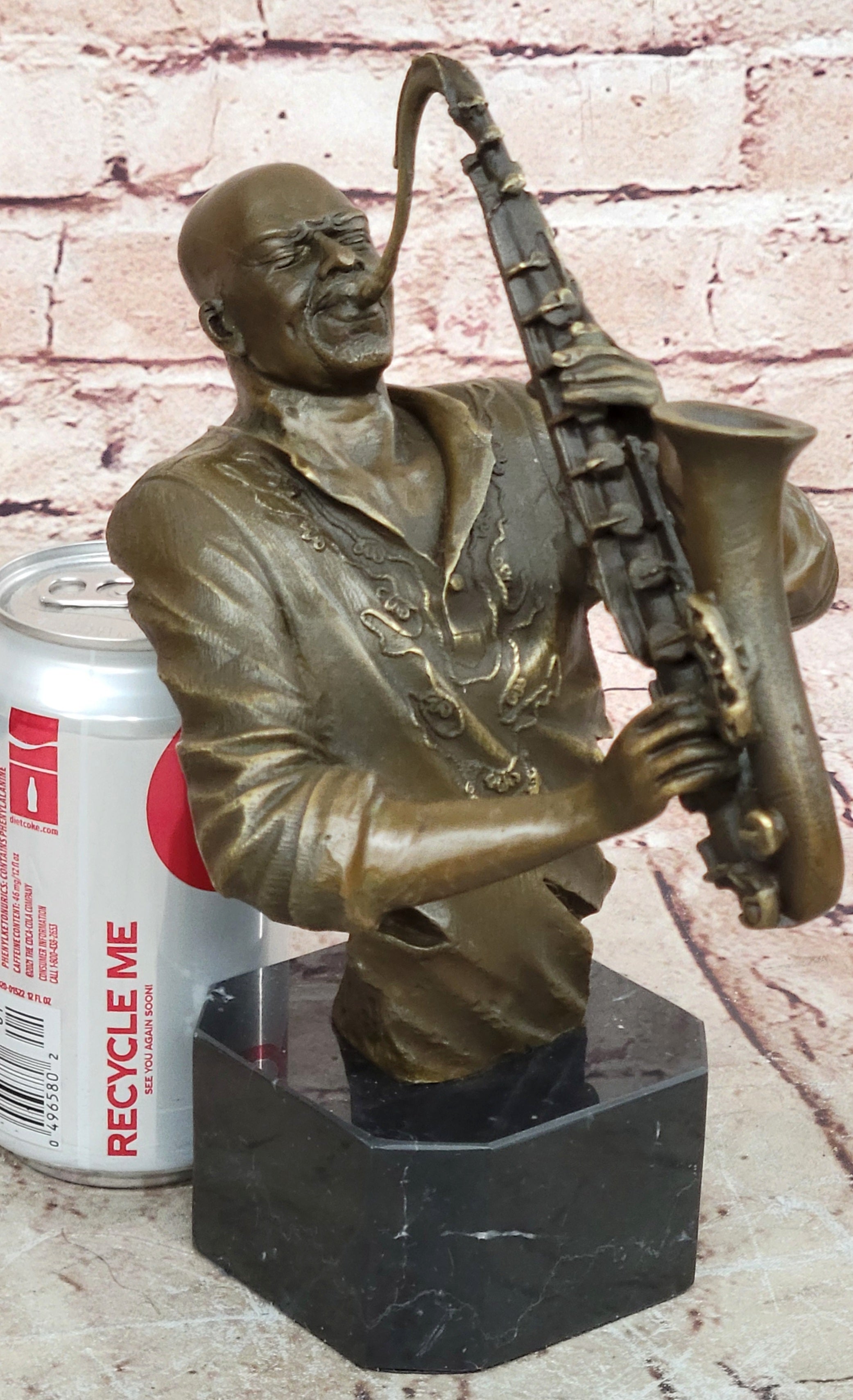 TRUMPET PLAYER Bronze Statuette JAZZ BAND Collection, 10", European Finery