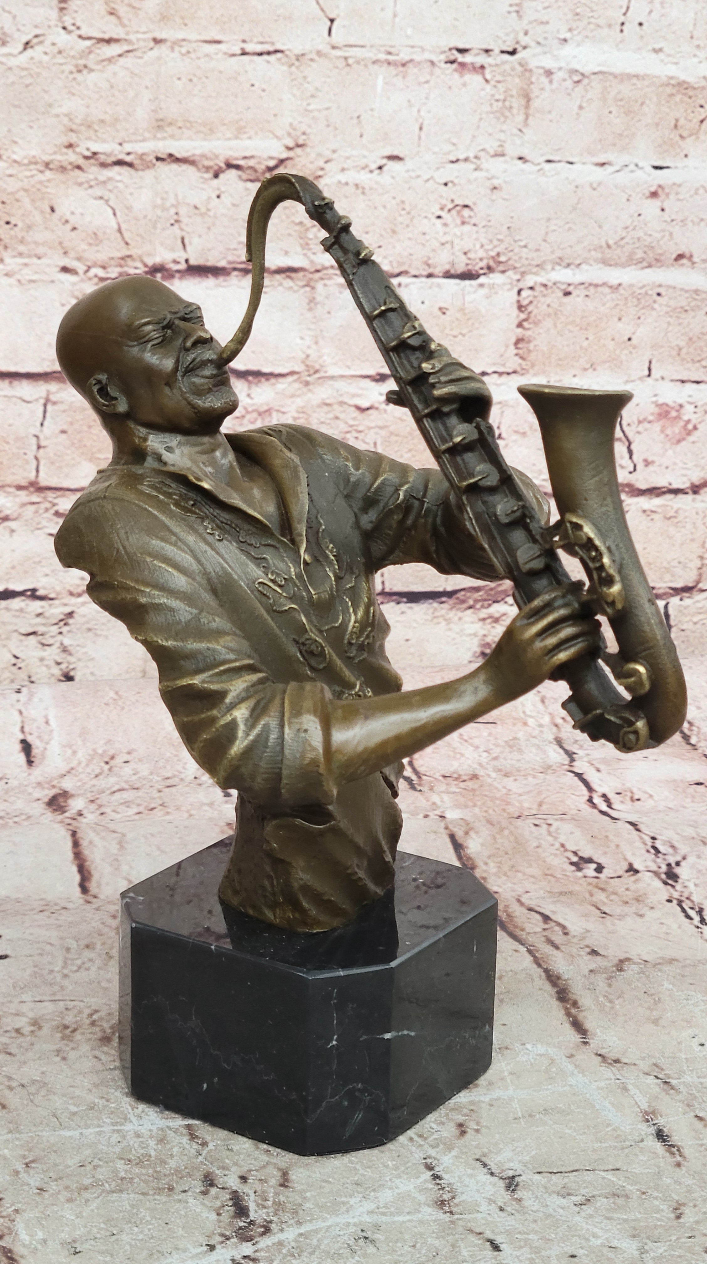 TRUMPET PLAYER Bronze Statuette JAZZ BAND Collection, 10", European Finery