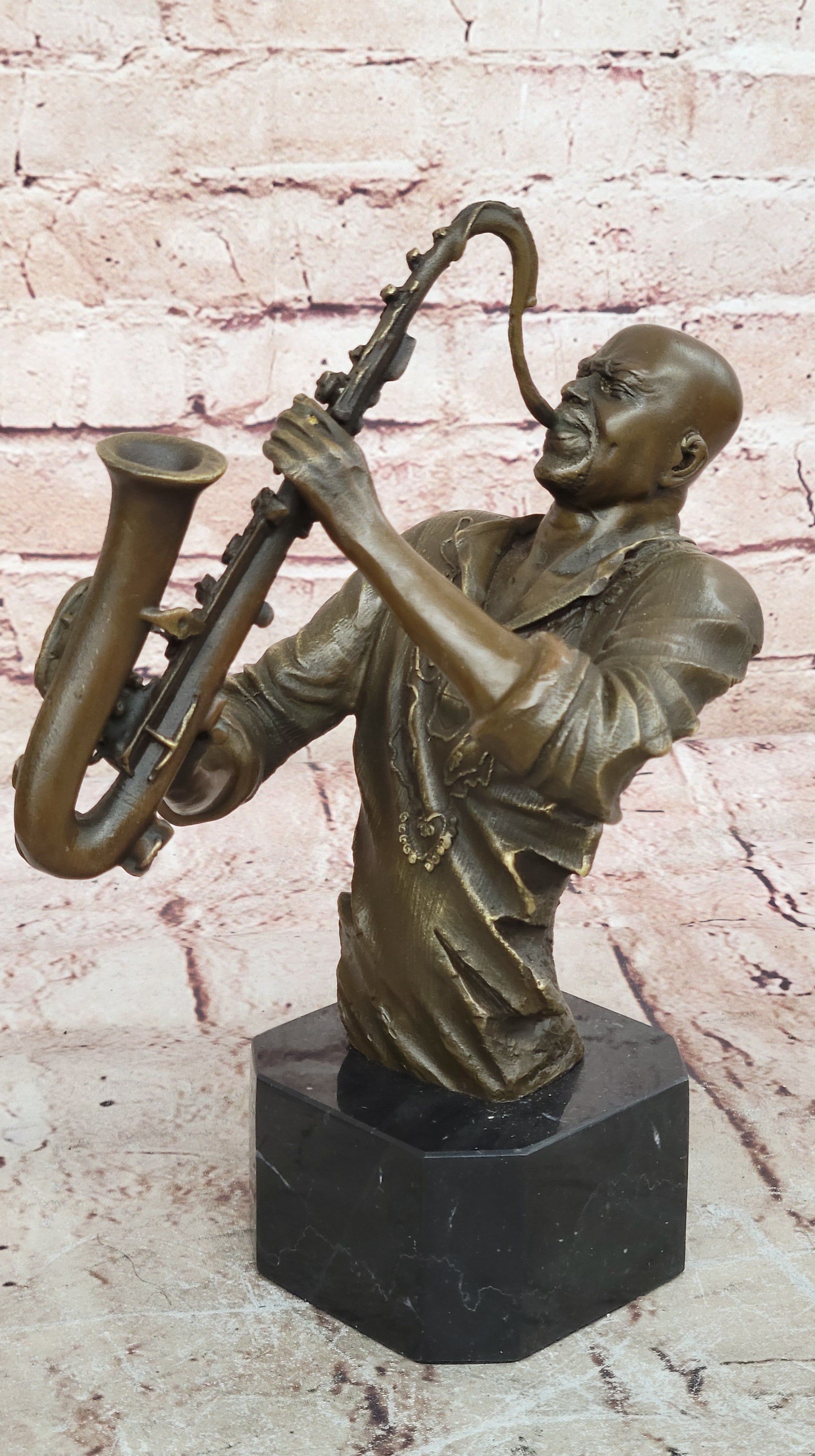 TRUMPET PLAYER Bronze Statuette JAZZ BAND Collection, 10", European Finery