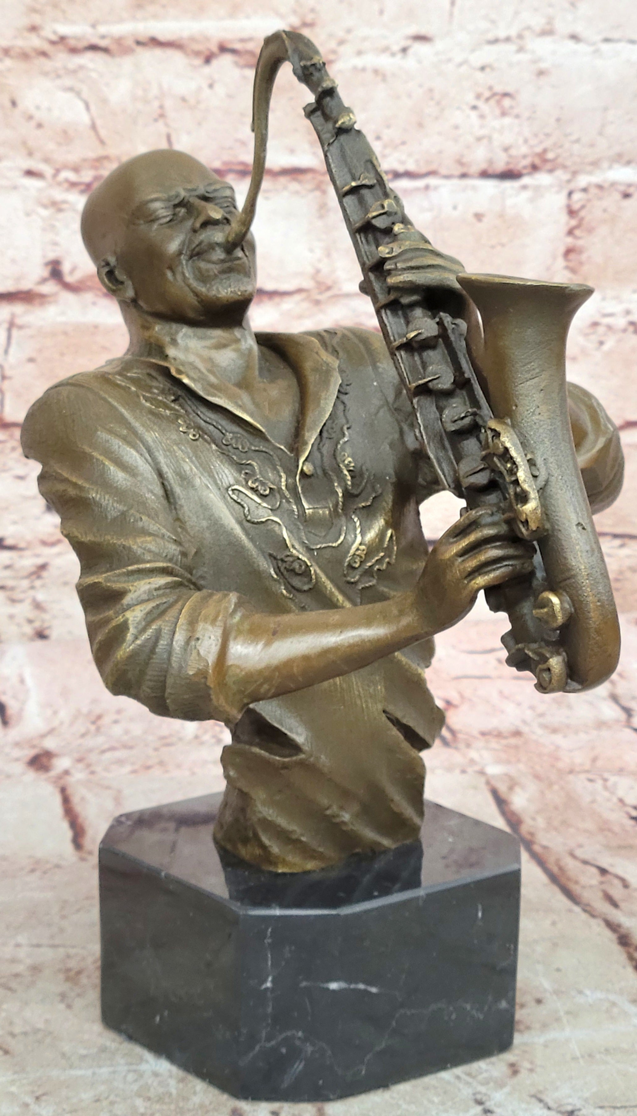 TRUMPET PLAYER Bronze Statuette JAZZ BAND Collection, 10", European Finery