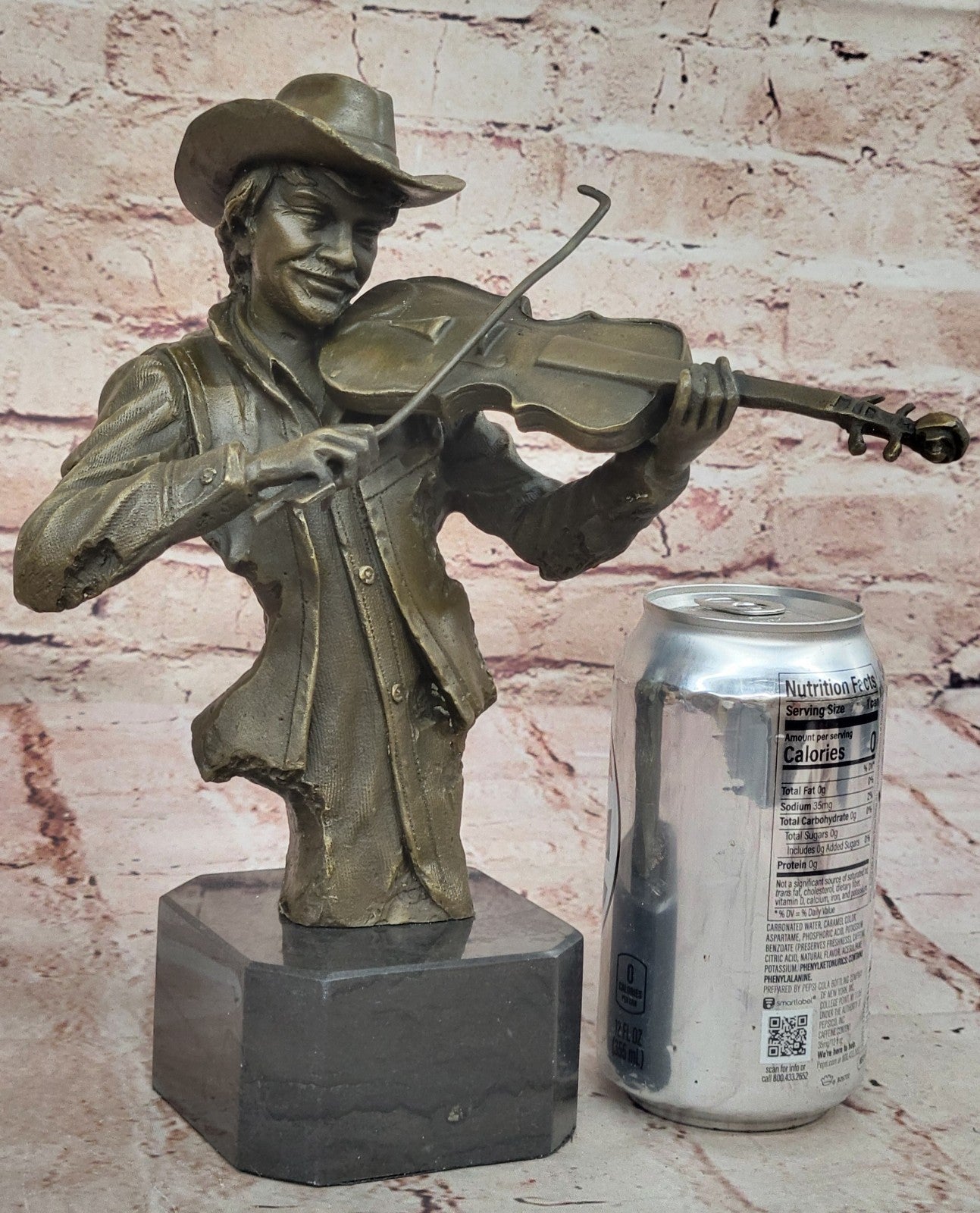 Bronze sculpture of a cowboy playing a fiddle Hot Cast Western Old West Art