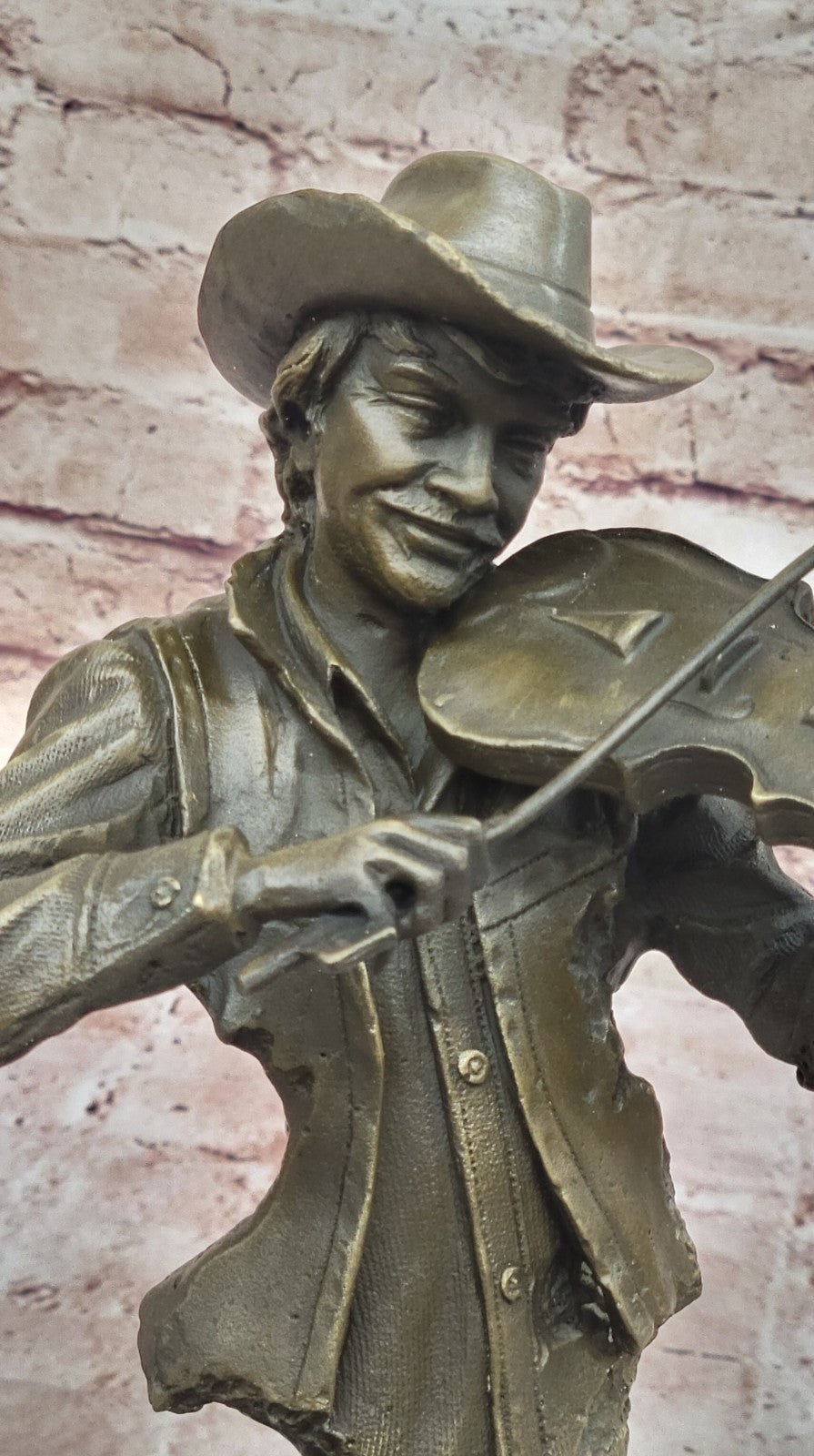 Bronze sculpture of a cowboy playing a fiddle Hot Cast Western Old West Art