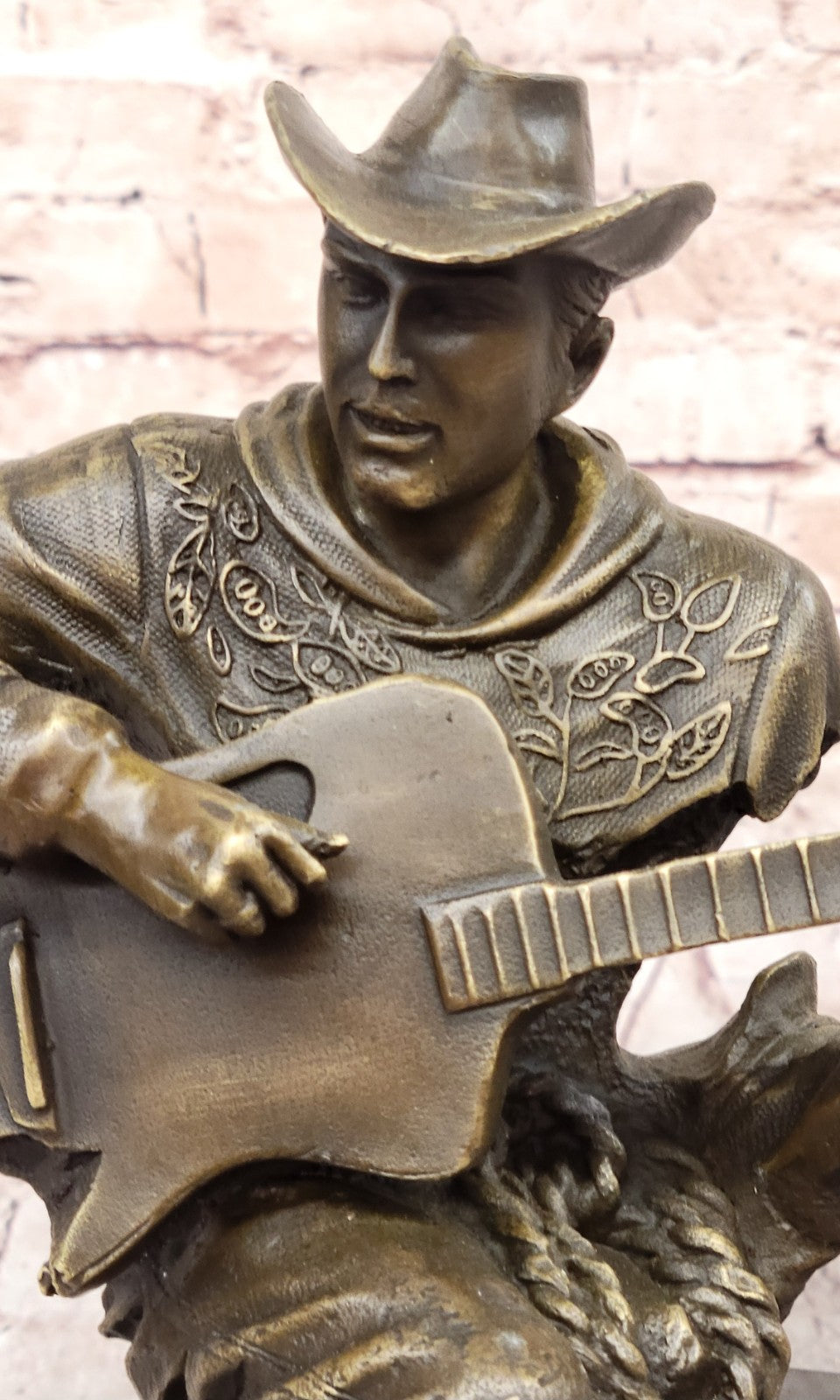 Cowboy Man Playing Guitar Statue Sculpture Hot Cast Detailed Marble Figurine