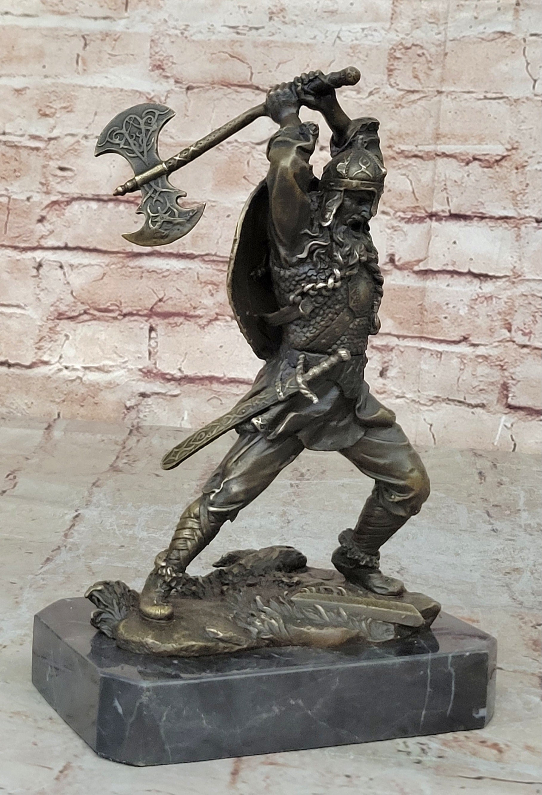 Bronze Sculpture European Warrior Museum Good Quality Marble Base Figurine Sale
